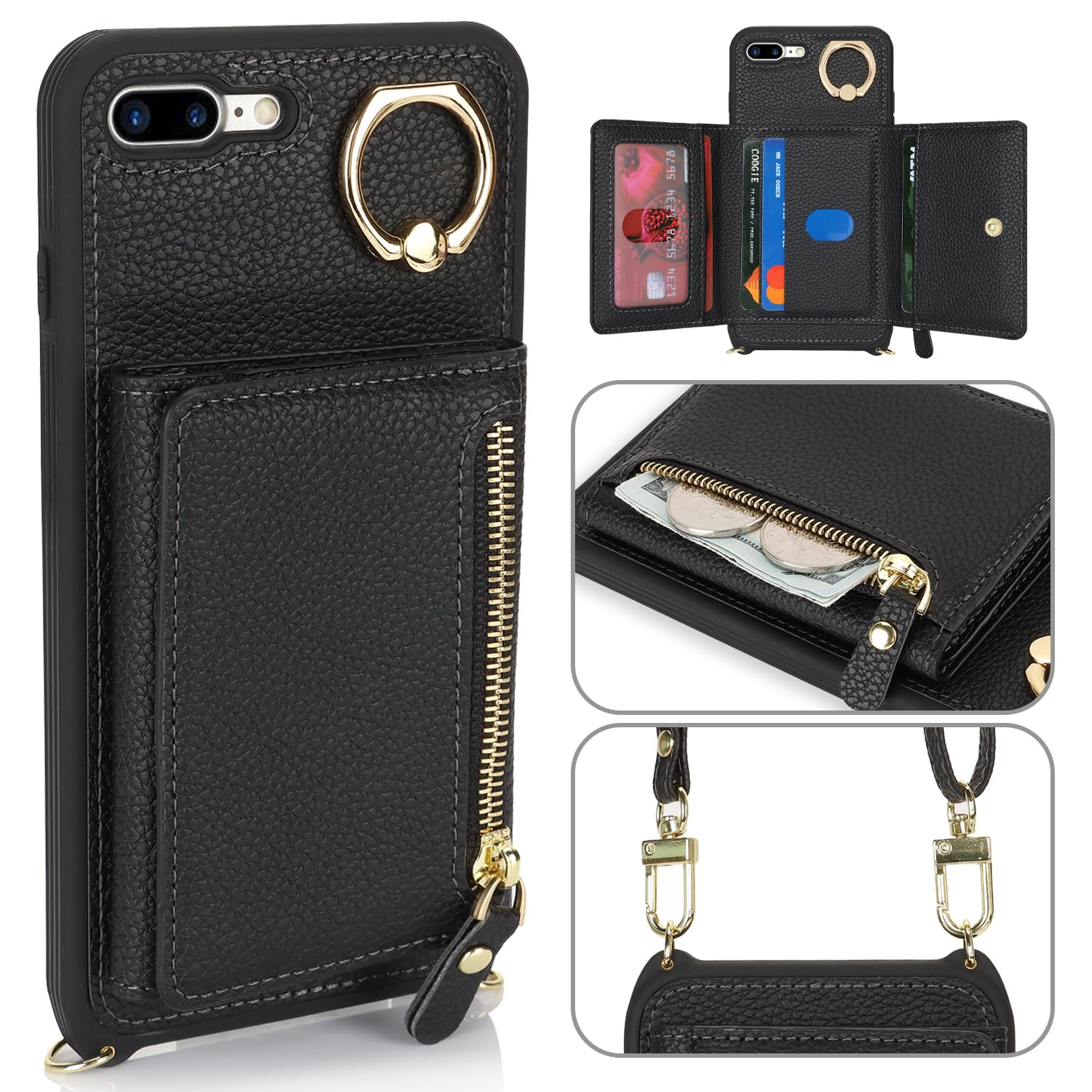 iPhone 8 Plus Case with Card Holder & Lanyard - Leather Wallet Case for Women | Perfect for Travel & Daily Use