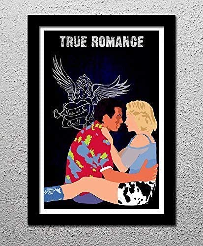 True Romance Movie Poster - Christian Slater & Patricia Arquette Minimalist Art Print 13x19 - Wall Decor for Movie Lovers & Home Theater Rooms