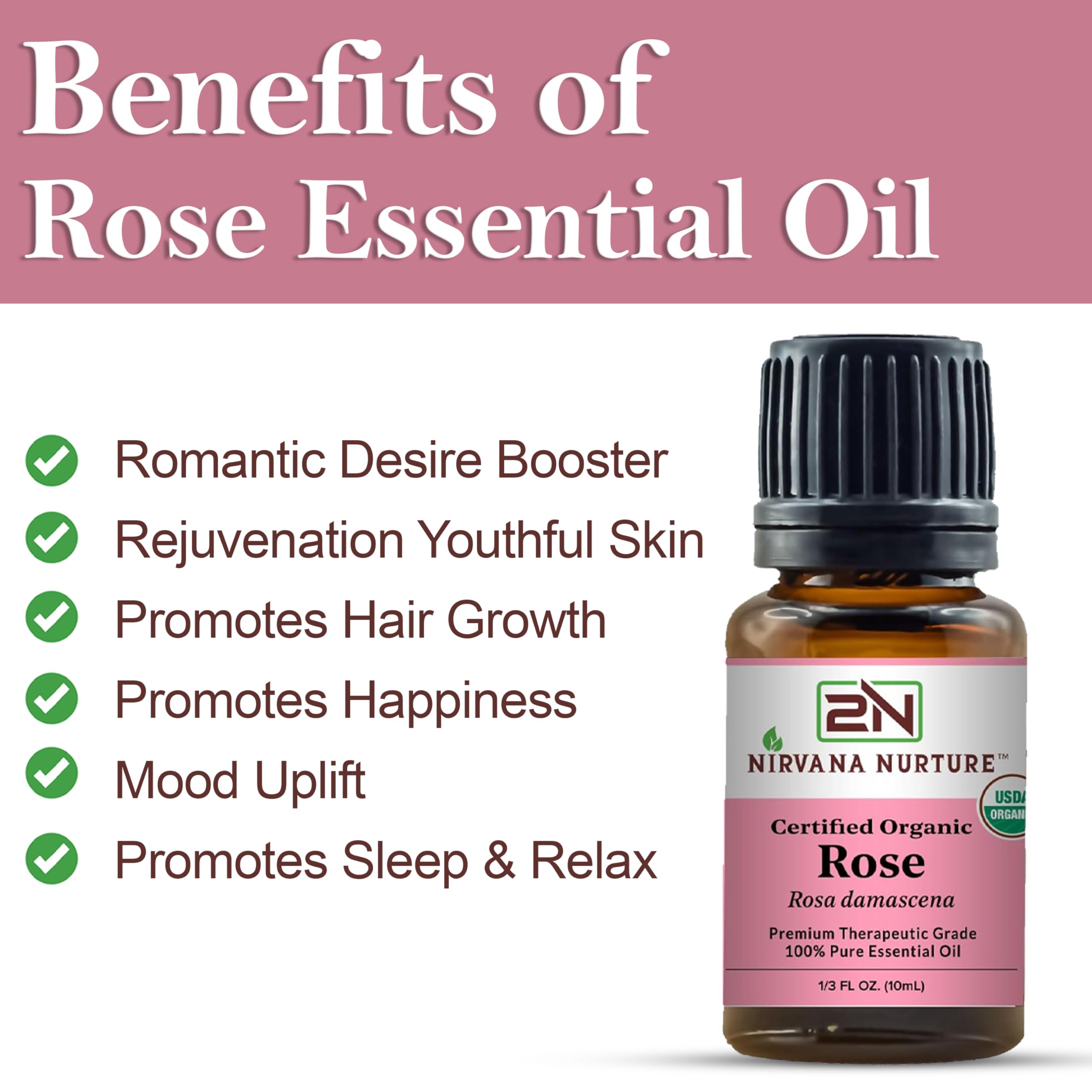 Organic Rose Essential Oil - 100% Pure for Aromatherapy & Skin Care
