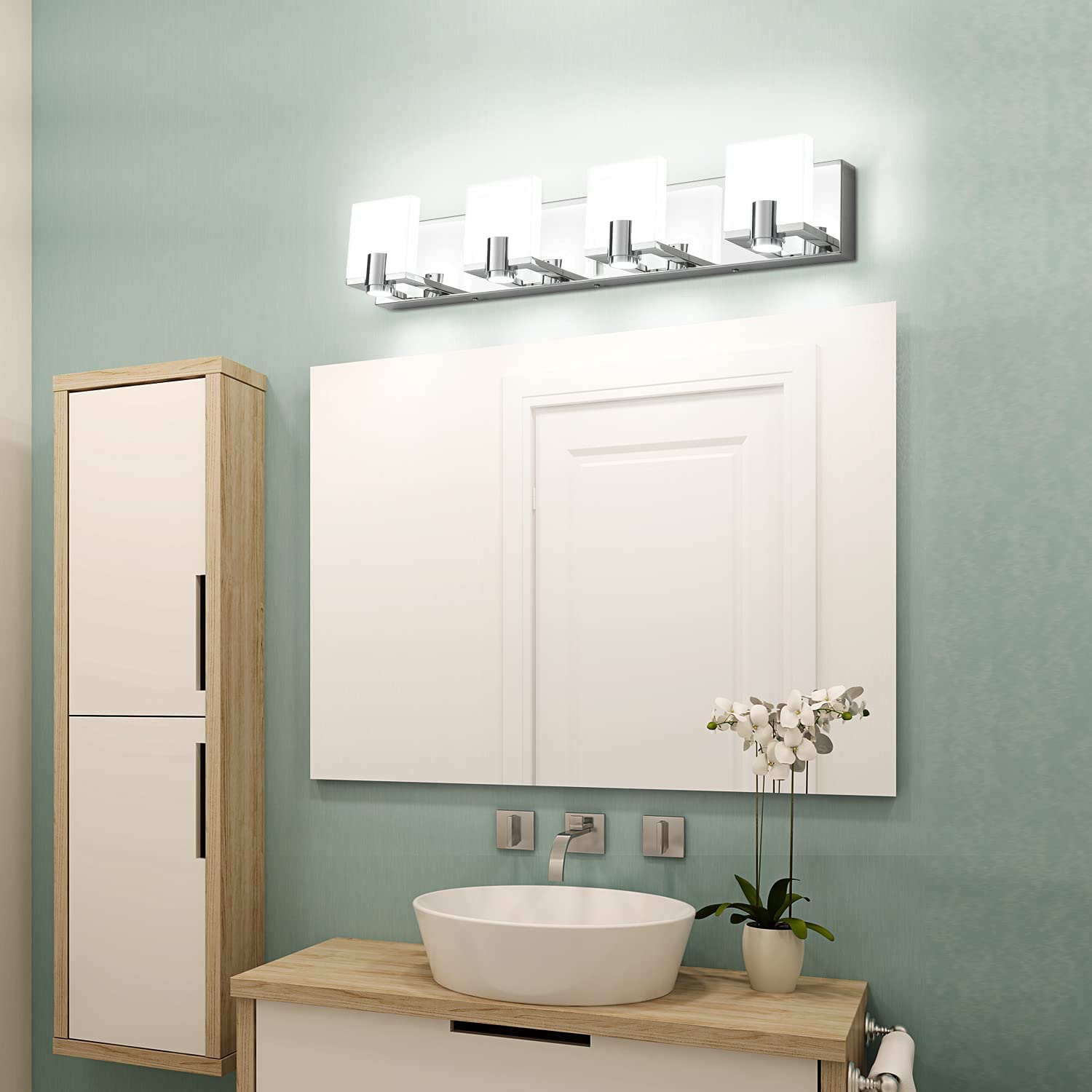 Modern LED Vanity Light Fixtures - Chrome Bathroom Mirror Wall Mount Lighting Set for Makeup & Shaving | Energy-Efficient Dimmable Lights for Bathroom, Bedroom & Dressing Room