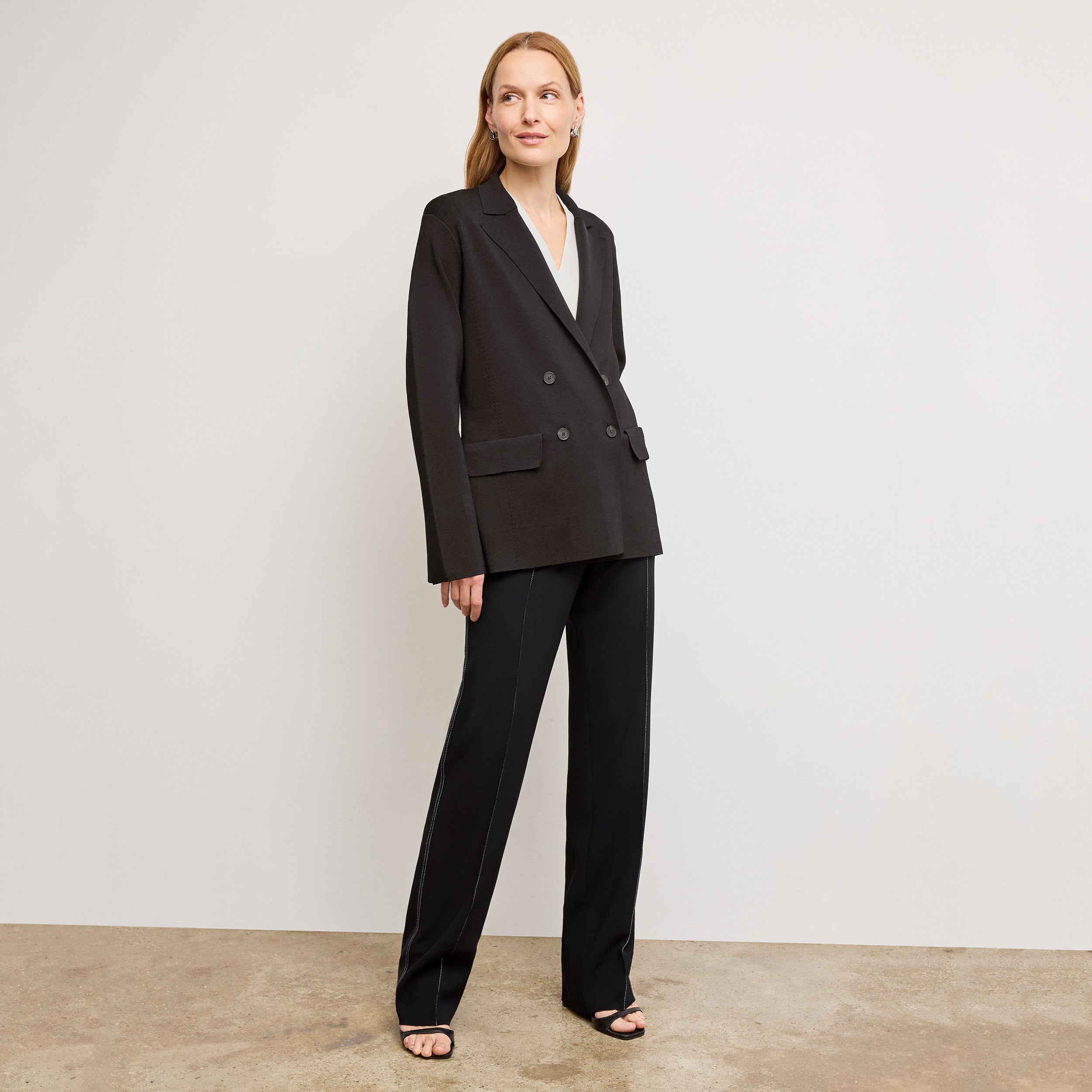 Bia Pleated Trousers for Women - High Waist Everyday Crepe Pants with Topstitch Detail - Comfortable Office Work Pants - Black - Perfect for Business Casual & Professional Wear