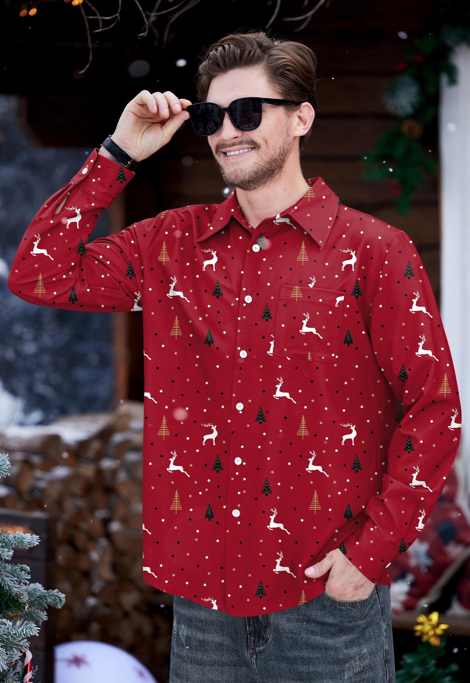 Arvilhill Men's Ugly Christmas Shirts - Long Sleeve Holiday Party Wear (S-XXL)