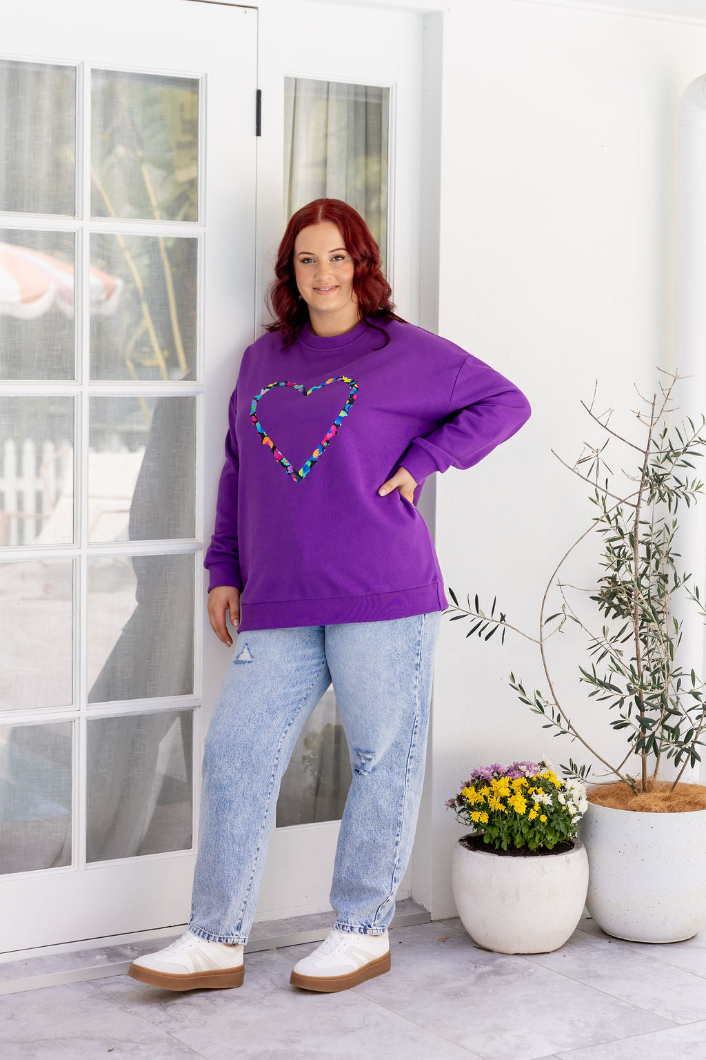 Kasey Rainbow Adore Heart Sweater - Soft Purple Knit Pullover for Women | Cozy Valentine's Day & Winter Fashion Outfit