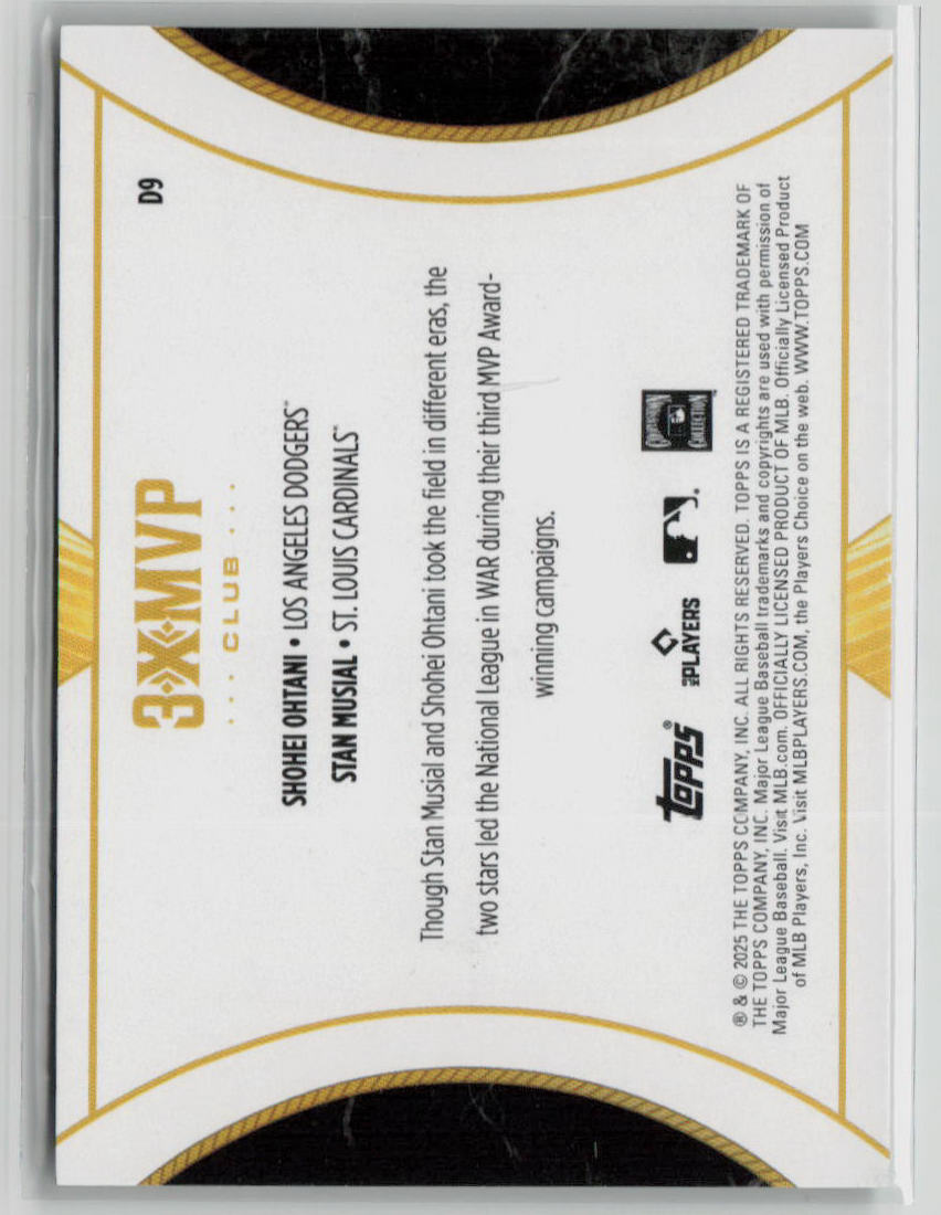 2025 Topps 3xMVP Club Shohei Ohtani & Stan Musial Limited Edition 75/99 #D9 Baseball Trading Card - Perfect for Collectors, Sports Memorabilia Fans and Investment
