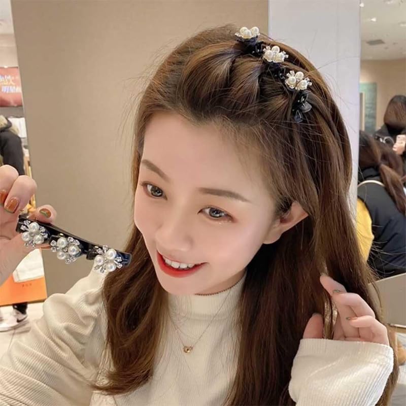 Staila 4PCS Sparkling Crystal Rhinestone Braided Hair Clips Set with 3 Mini Clips - Pearl Duckbill Hairpins for Women & Girls | Wedding, Prom, Party Hair Accessories