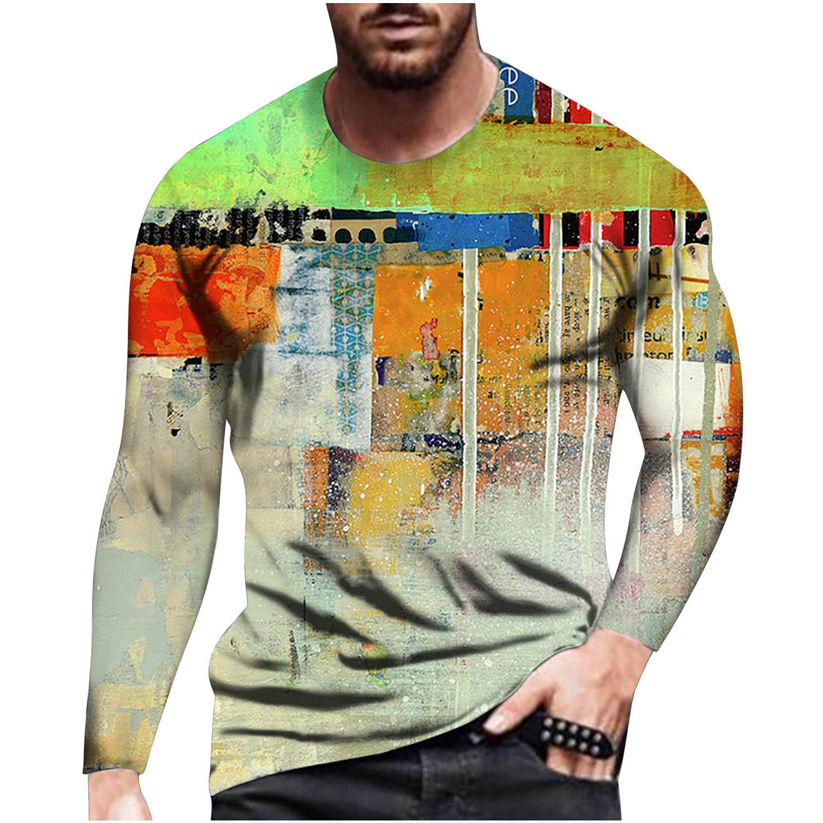 2022 Men's Fashion Long Sleeve Gradient Print T-Shirt - Casual Loose Fit Round Neck Pullover, Tie Dye Ombré Tee for Fall | Perfect for Streetwear, Layering & Everyday Comfort