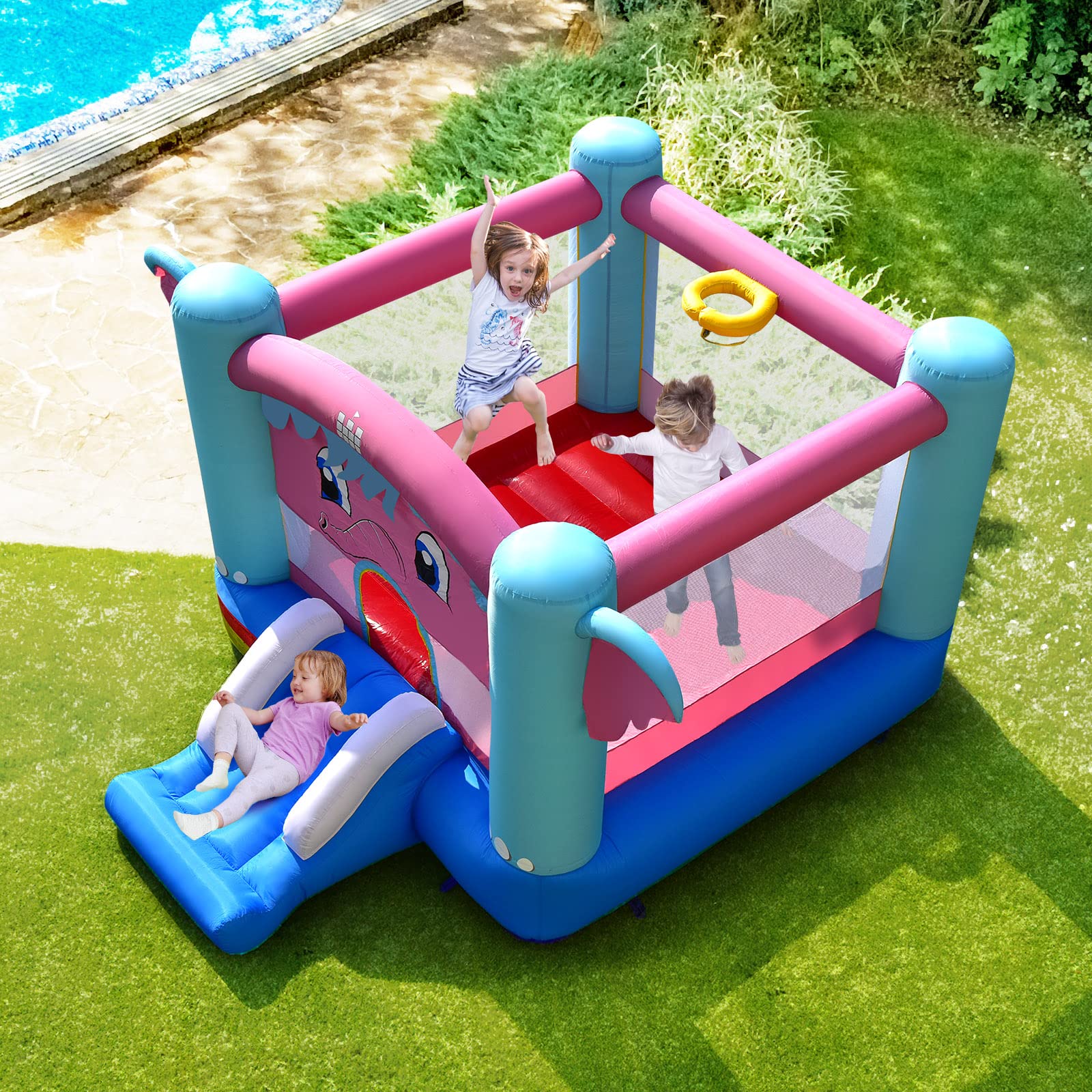 **Costzon Inflatable Bounce House for Kids - Elephant Theme Bouncy Castle with Basketball Rim, Indoor & Outdoor Play, Portable Toddler Jumping Toy for Backyard Birthday Parties & Family Fun**    *(Perfect for Birthday Celebrations, Backyard Playdates, and Outdoor Festivals!)*