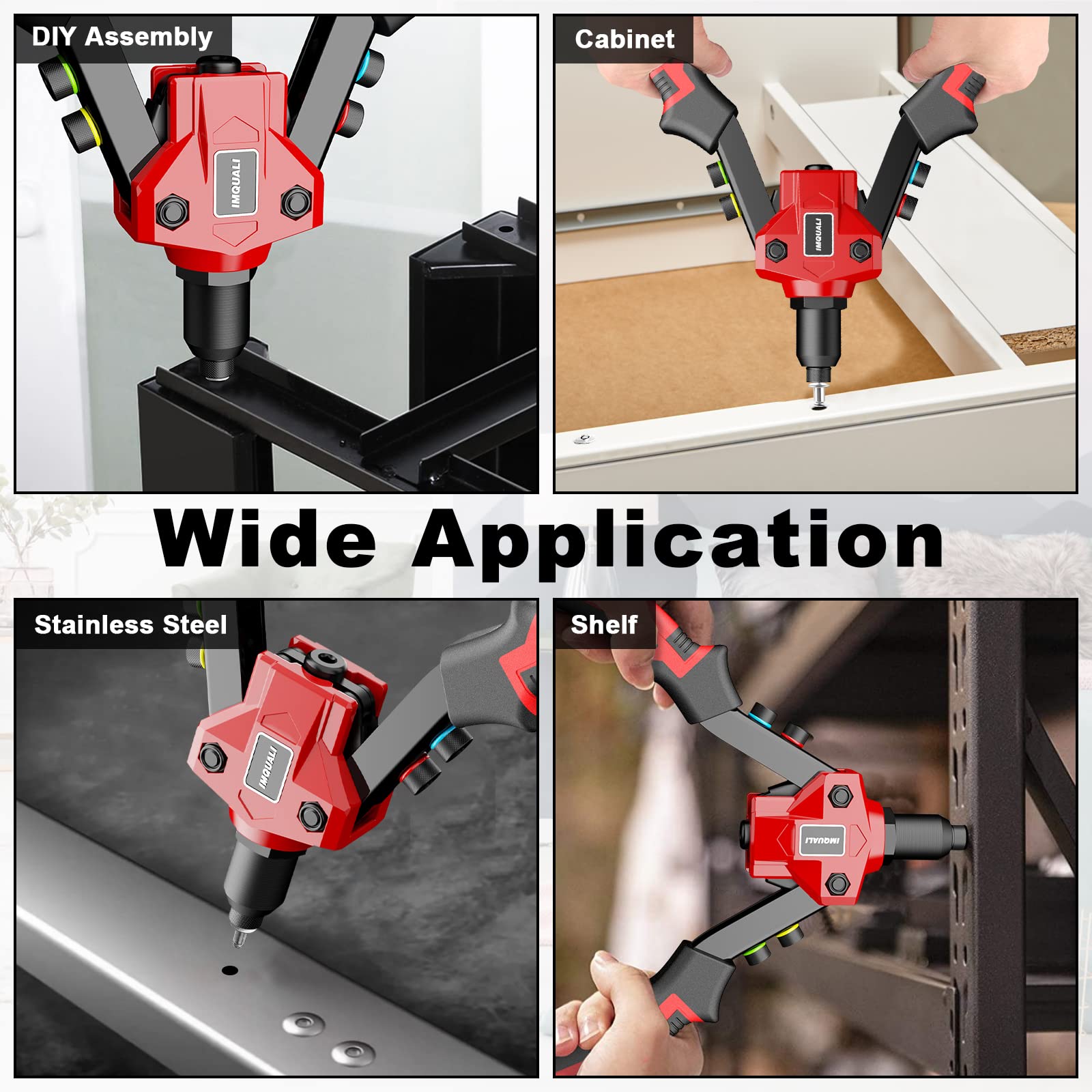 Heavy Duty Manual Rivet Gun Kit with 400 Rivets & 5 Nosepieces - 80 Pcs Aluminum Rivets for Each Size - 9.5
