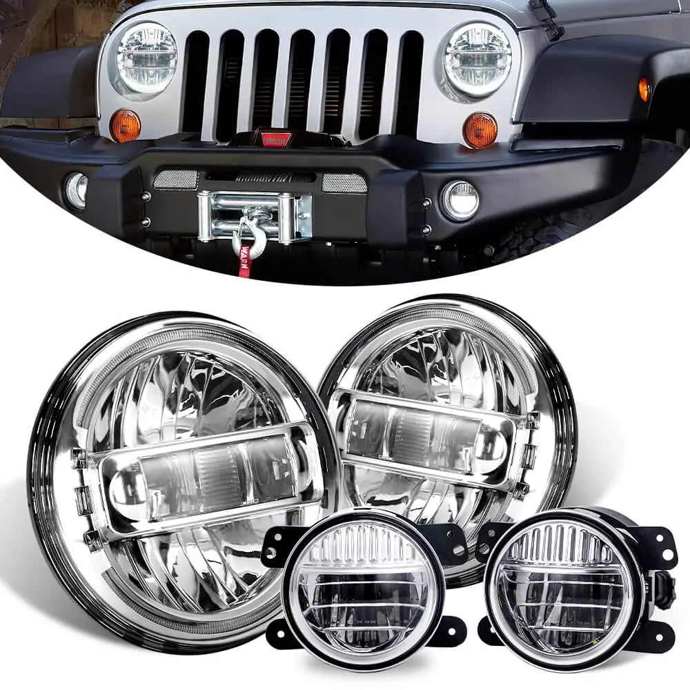 LOYO 7 King Kong LED Headlights + 4 Smiley LED Fog Lights for Jeep Wrangler 1997-2018 JK JKU TJ LJ - High Brightness Off-Road Lighting for Night Driving & Adventure