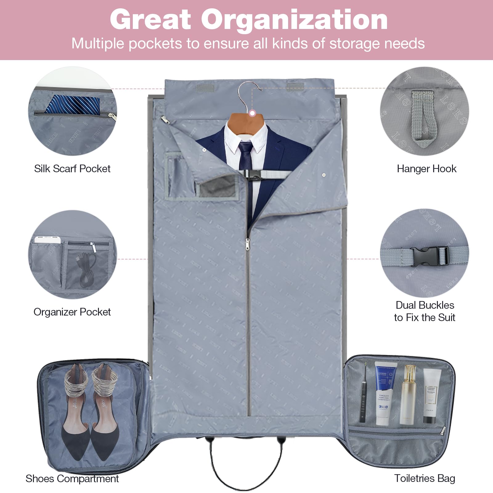 Premium Garment Bags with Wheels - Convertible Weekender Luggage for Travel, Large Duffle Garment Bag for Suits & Dresses (Pink) | Perfect for Business Trips, Weddings & Airplane Carry-On
