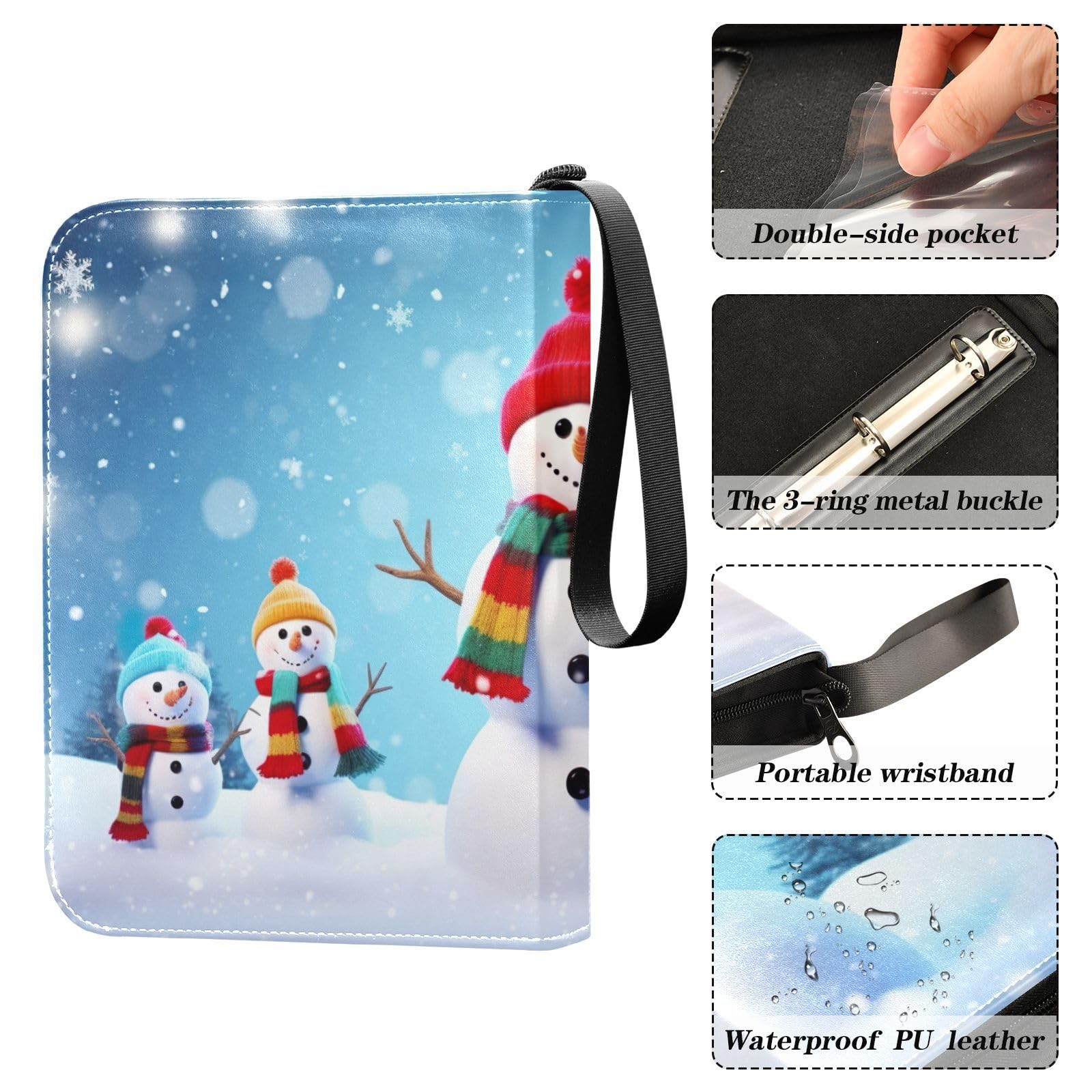 Winter Snowman Christmas Stars 4-Pocket Trading Card Binder Book with 50 Sleeves - Holds 400 Cards, 3-Ring Loading Card Album for Collectors (Perfect for Holiday Gifts, Card Trading & Storage for Boys & Girls)