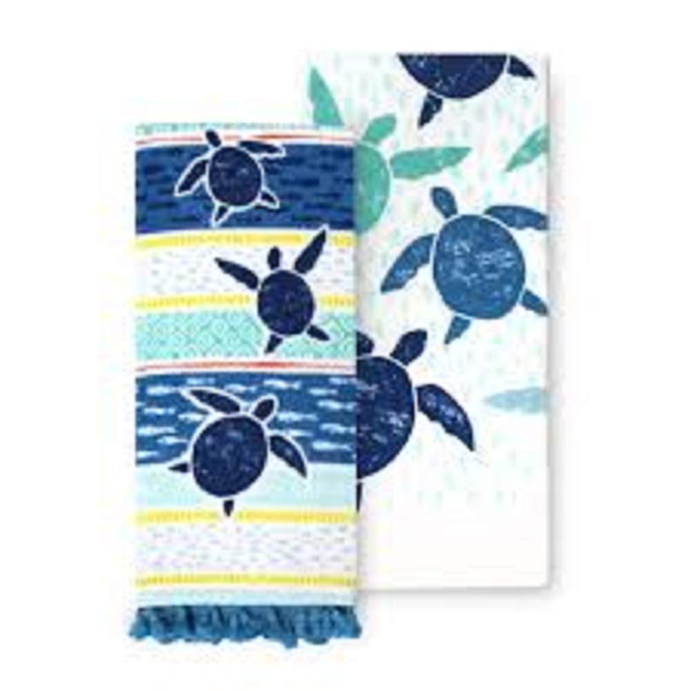 Celebrate Summer Together Turtles Kitchen Towel 2-Pack - Cute Turtle Design Cotton Dish Towels for Kitchen, Bathroom & Outdoor Picnics