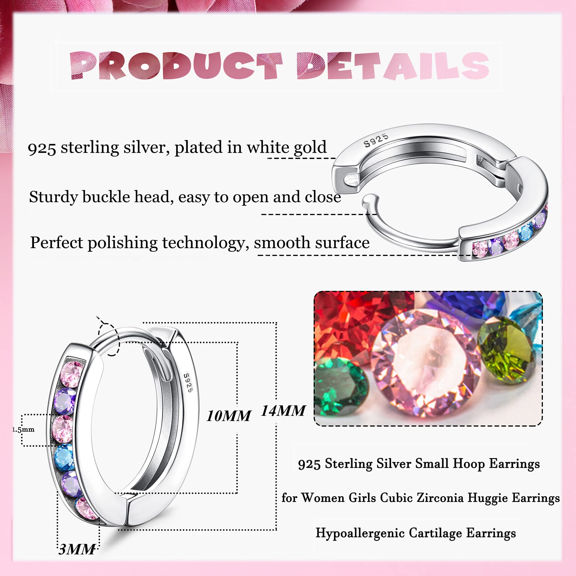 925 Sterling Silver Small Hoop Earrings for Women & Girls - Hypoallergenic Tiny Sleeper Huggie Hoops with Cubic Zirconia | Cartilage, Everyday Wear, Gift for Her