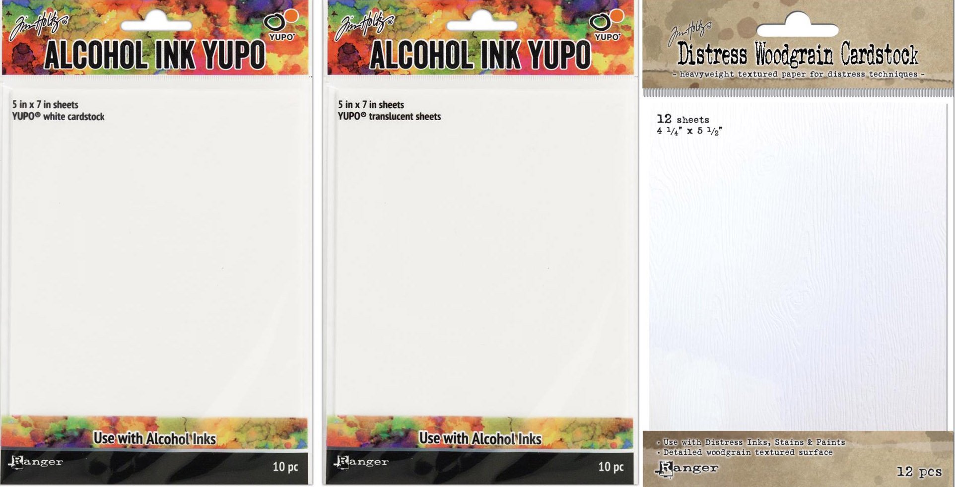 Tim Holtz Surfaces - White Yupo Paper, Translucent Yupo Paper & Distress Woodgrain Paper for Mixed Media Art, Card Making, and Scrapbooking