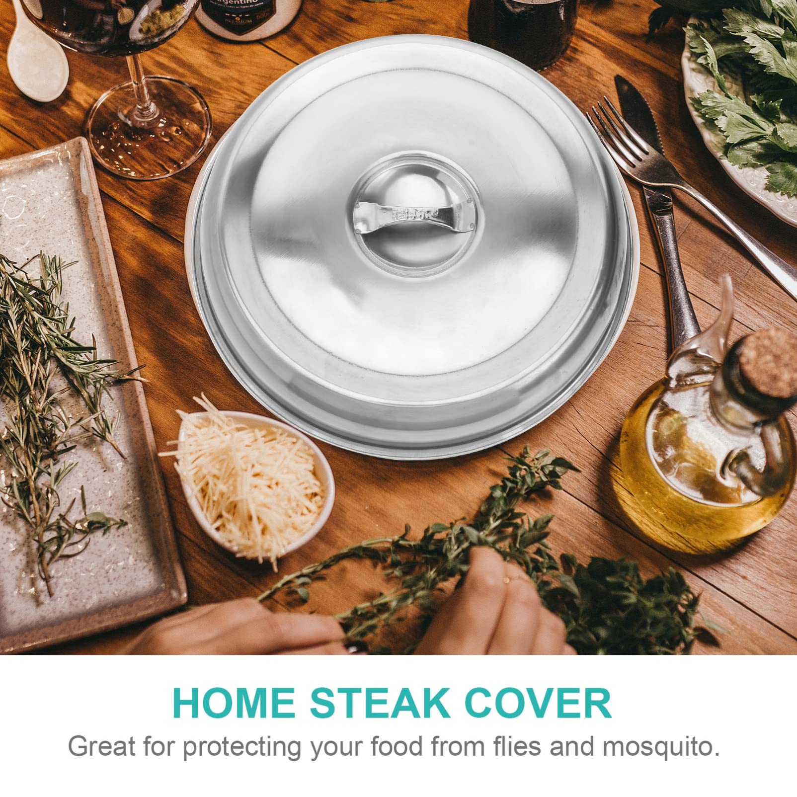 Healeved Stainless Steel Food Cover - 1pc Round Metal Pot Lid, Cheese Dome & Steaming Cover for Steak, Dishes & Pans | Heat-Resistant Kitchen Accessory for Serving, Cooking & Food Protection
