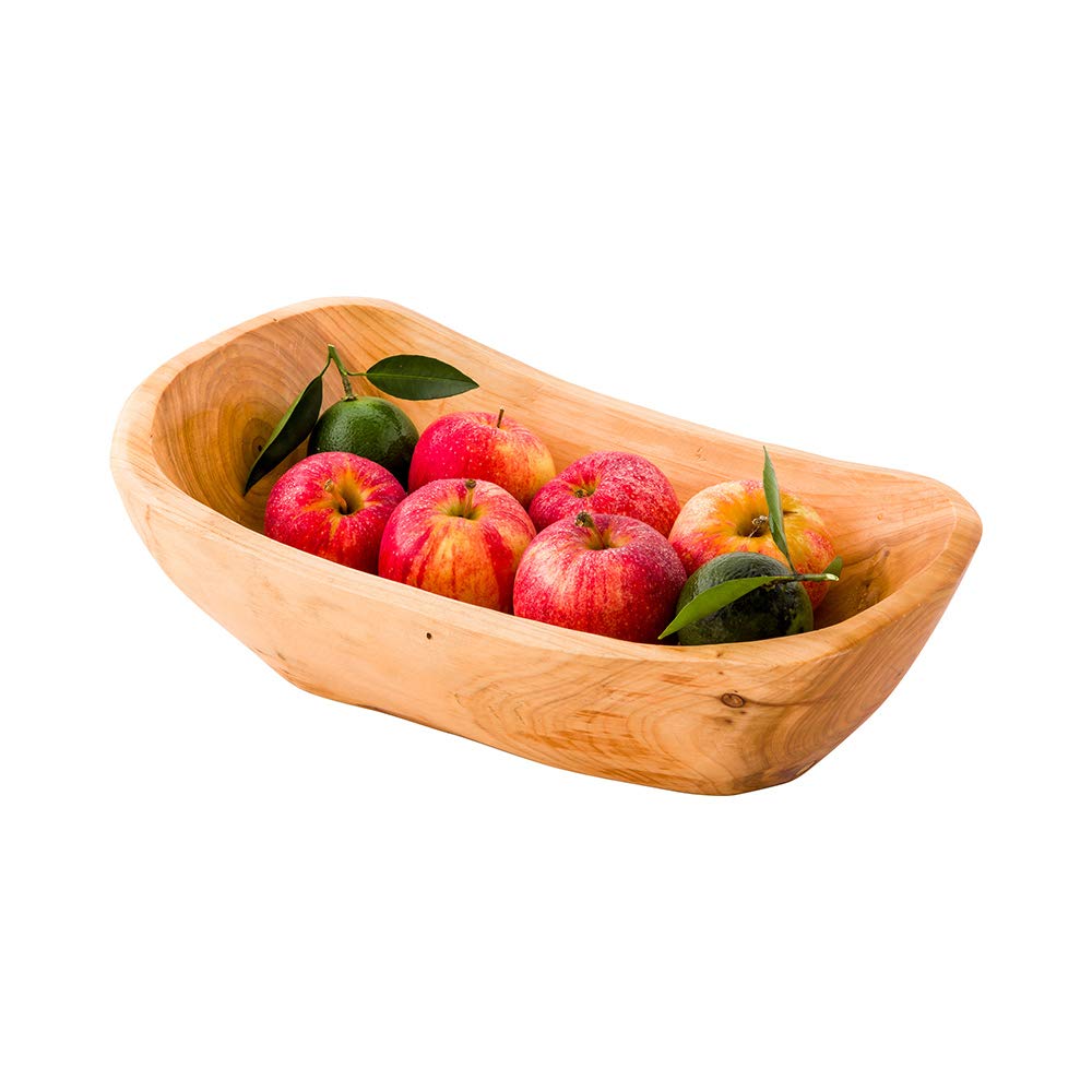 Restaurantware Nature Tek 13.5 x 7.75 x 4.5 Inch Oval Wooden Fruit Bowl - Handmade Shatterproof Salad Serving Bowl for Bread, Vegetables, Snacks | Perfect for Kitchen, Dining Table, Party & Restaurant Use