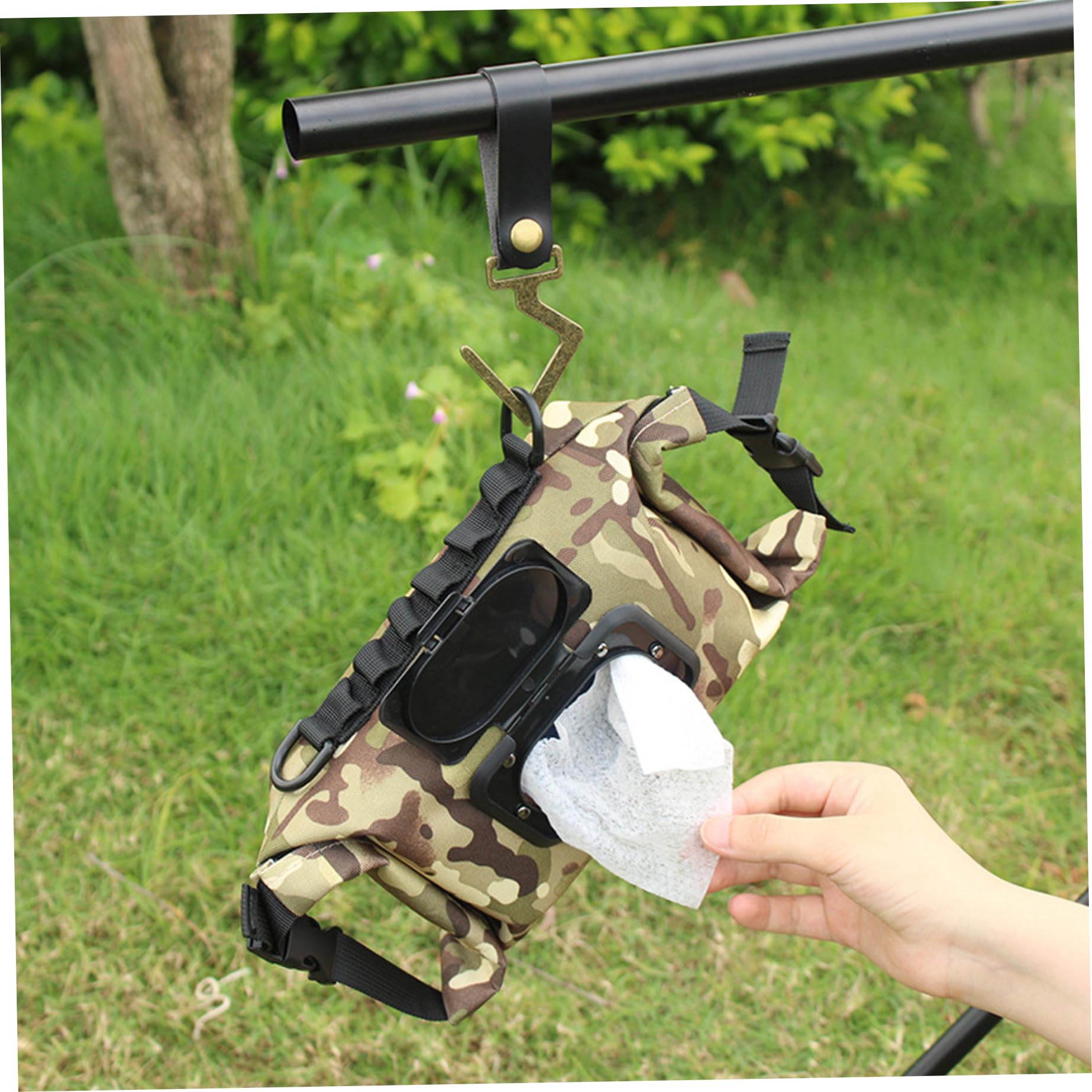 Waterproof Canvas Camping Wipes Dispenser with Press Lid - Portable Refillable Hanging Toilet Paper Case for Outdoor Adventures, Hiking, Travel & Emergency Kits (Camouflage) | Ideal for Camping, Backpacking, Road Trips & Survival Gear