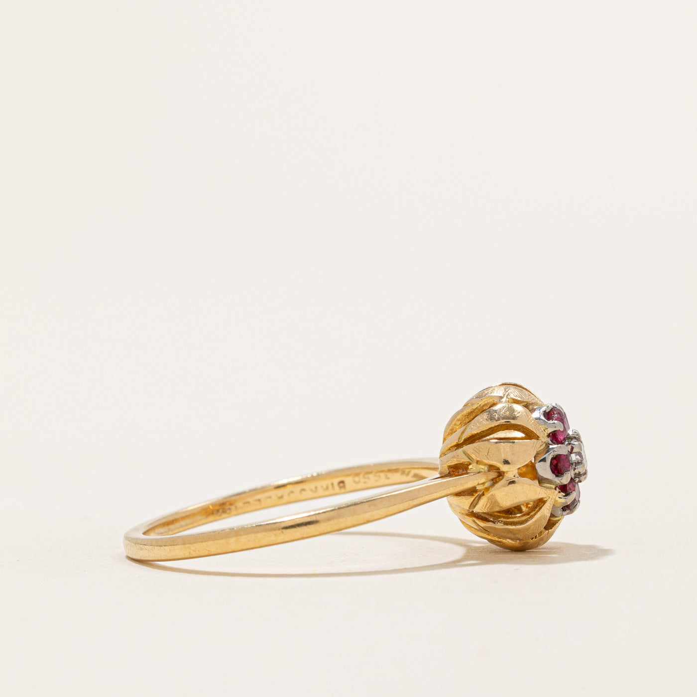 Exquisite Ruby & Diamond Floral Ring - 0.22ctw Total Weight, 0.04ct Diamond - Size 8.25 - Elegant Jewelry for Weddings, Anniversaries & Special Occasions