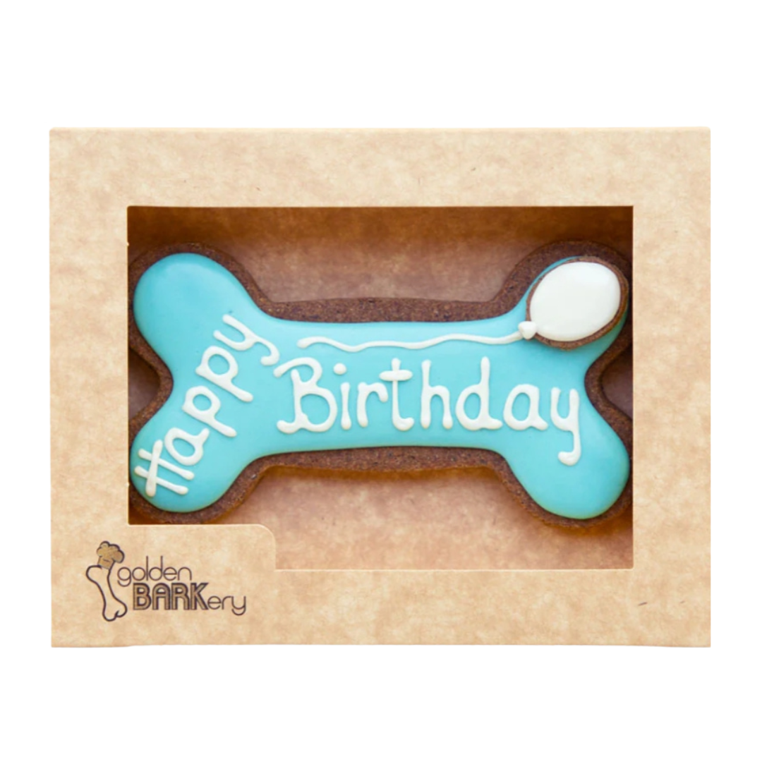 Golden Barkery Happy Birthday Dog Biscuits - Blue Bone-Shaped Treats for Dogs - Perfect for Birthday Celebrations & Special Occasions