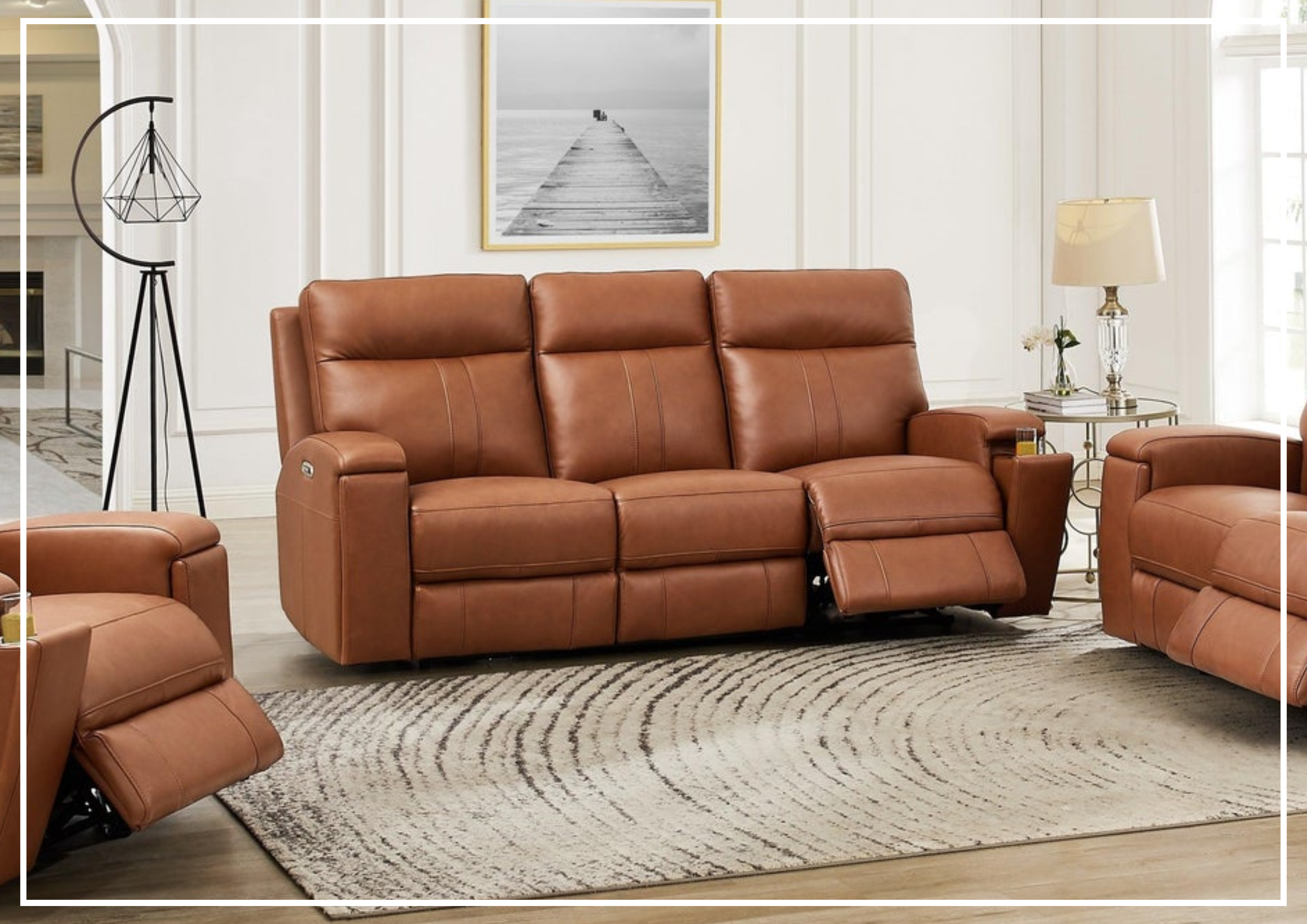 Hydeline Venice 3-Seater Brown Leather Zero Gravity Power Reclining Sofa - Modern Living Room Furniture for Home Theater & Relaxation