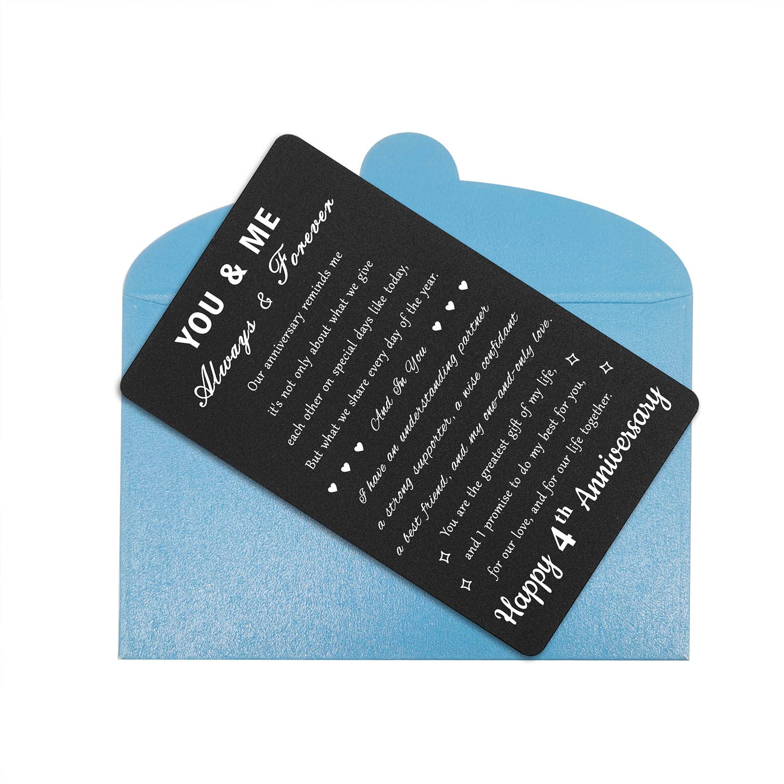 Personalized 4th Anniversary Card Gifts - Engraved Wallet Card for 4 Year Wedding Anniversary - Perfect for Romantic Gifts, Couples Keepsakes & Special Occasions
