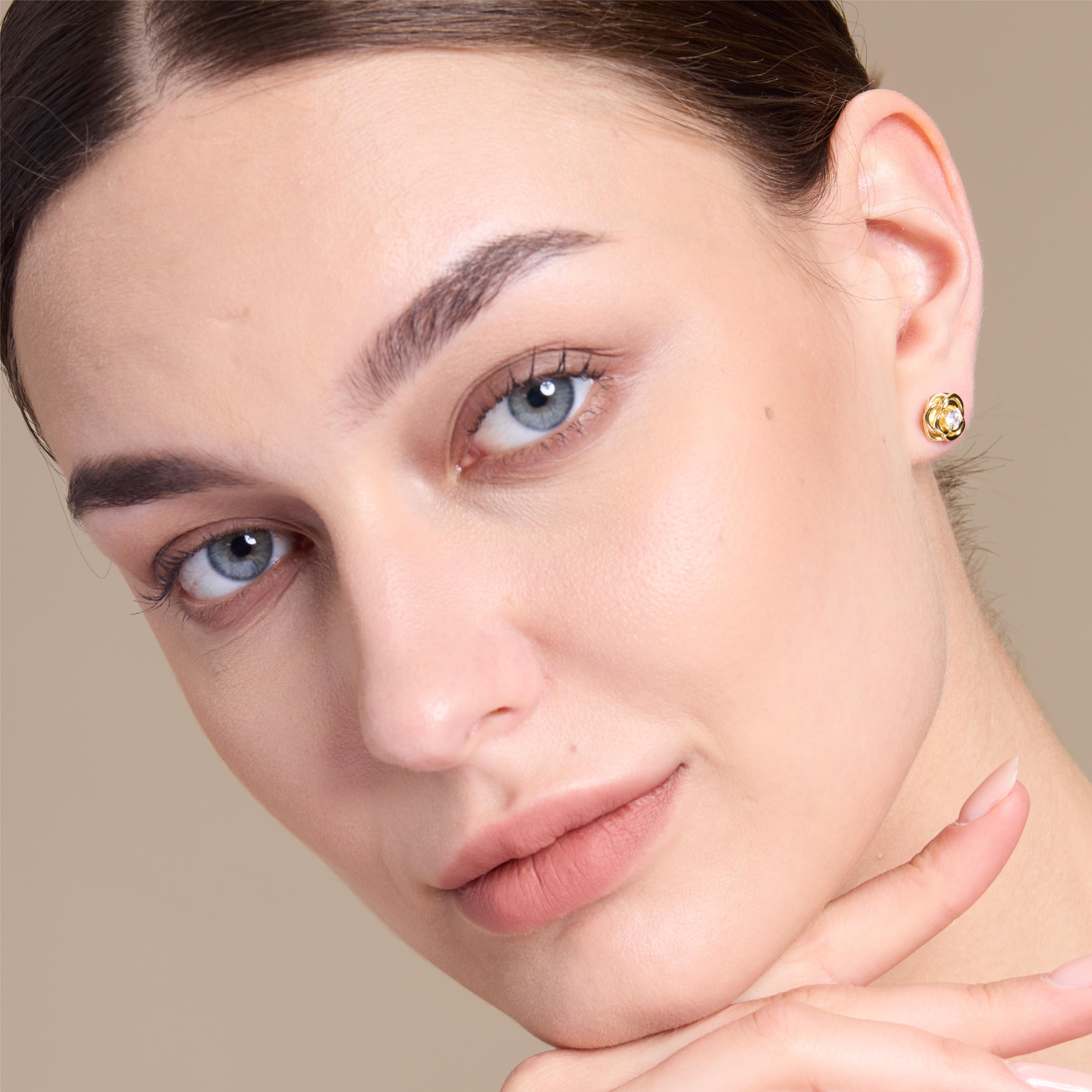 Golden Rose Stud Earrings for Women - 14K Gold Plated Floral Earrings for Daily Wear, Gift Giving & Special Occasions