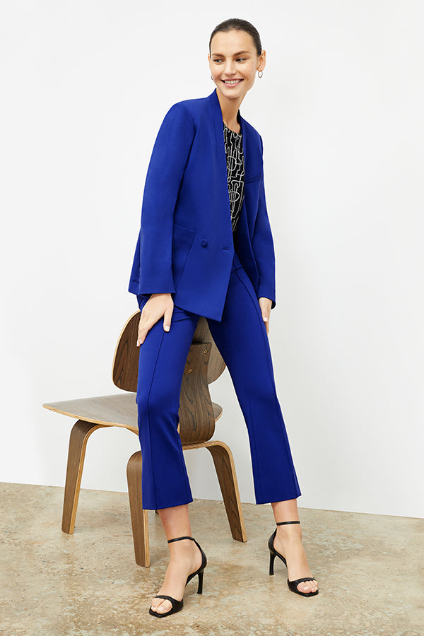 Allyn Kick Flare Pant - Butter Ponte Fabric in Electric Blue | Women's Stretchy Bootcut Pants for Work & Casual Wear