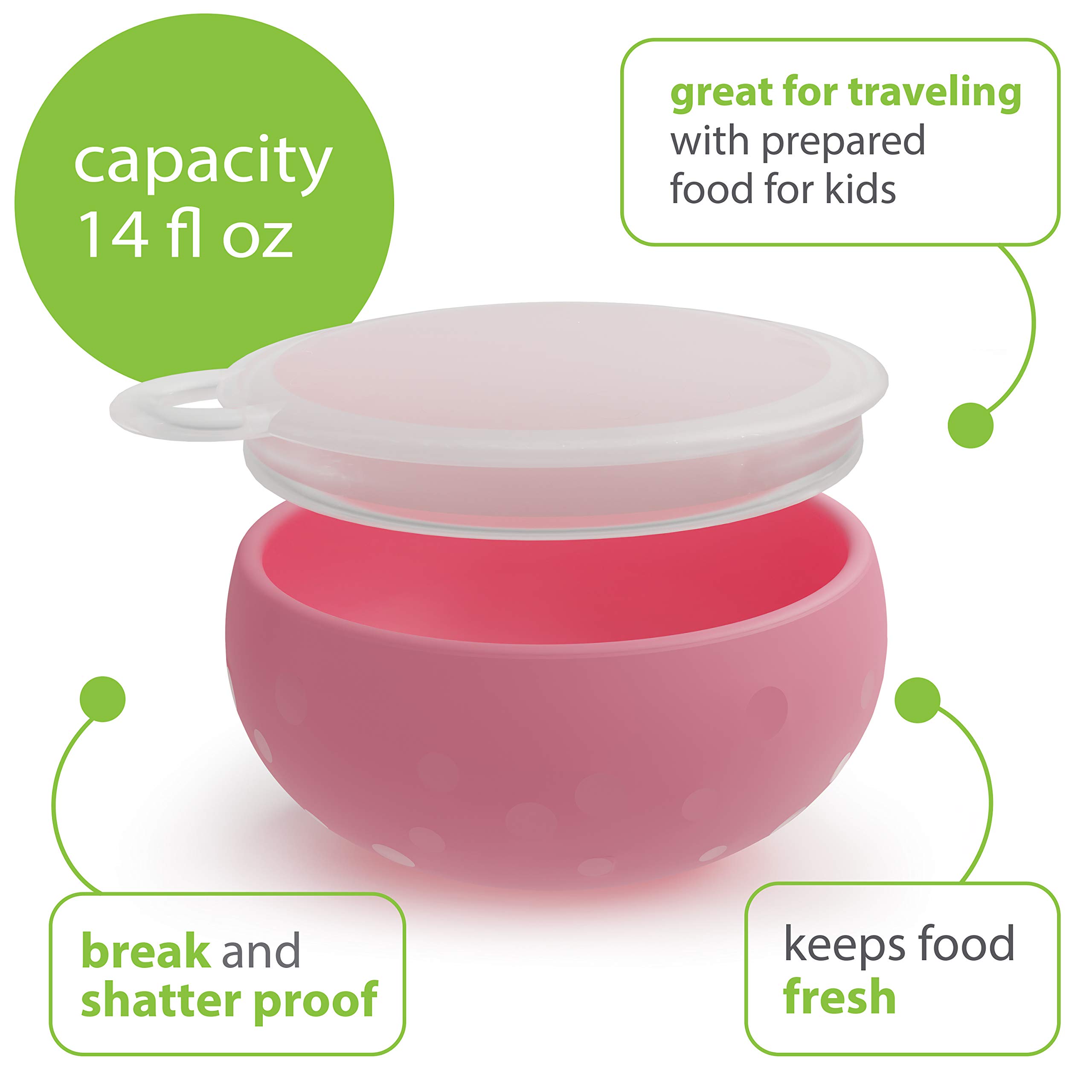 Bakerpan Silicone Toddler Feeding Bowl with Lid - BPA-Free, Non-Slip, Microwave & Dishwasher Safe Baby Bowl for Travel, Home & Daycare Use (Pink) - Perfect for Baby Food, Snacks & On-the-Go Meals