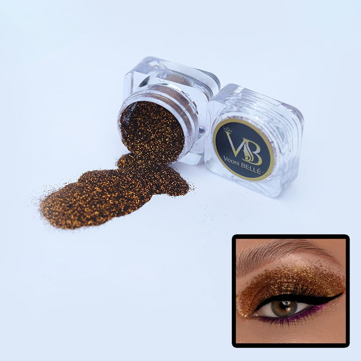 Veoni Belle Loose Eye Makeup - Shimmer Metallic Eyeshadow & Glitter Powder Pigment for Eyes & Nails - HD Holographic Finish (Copper) - Perfect for Party, Festival & Special Occasion Makeup Looks