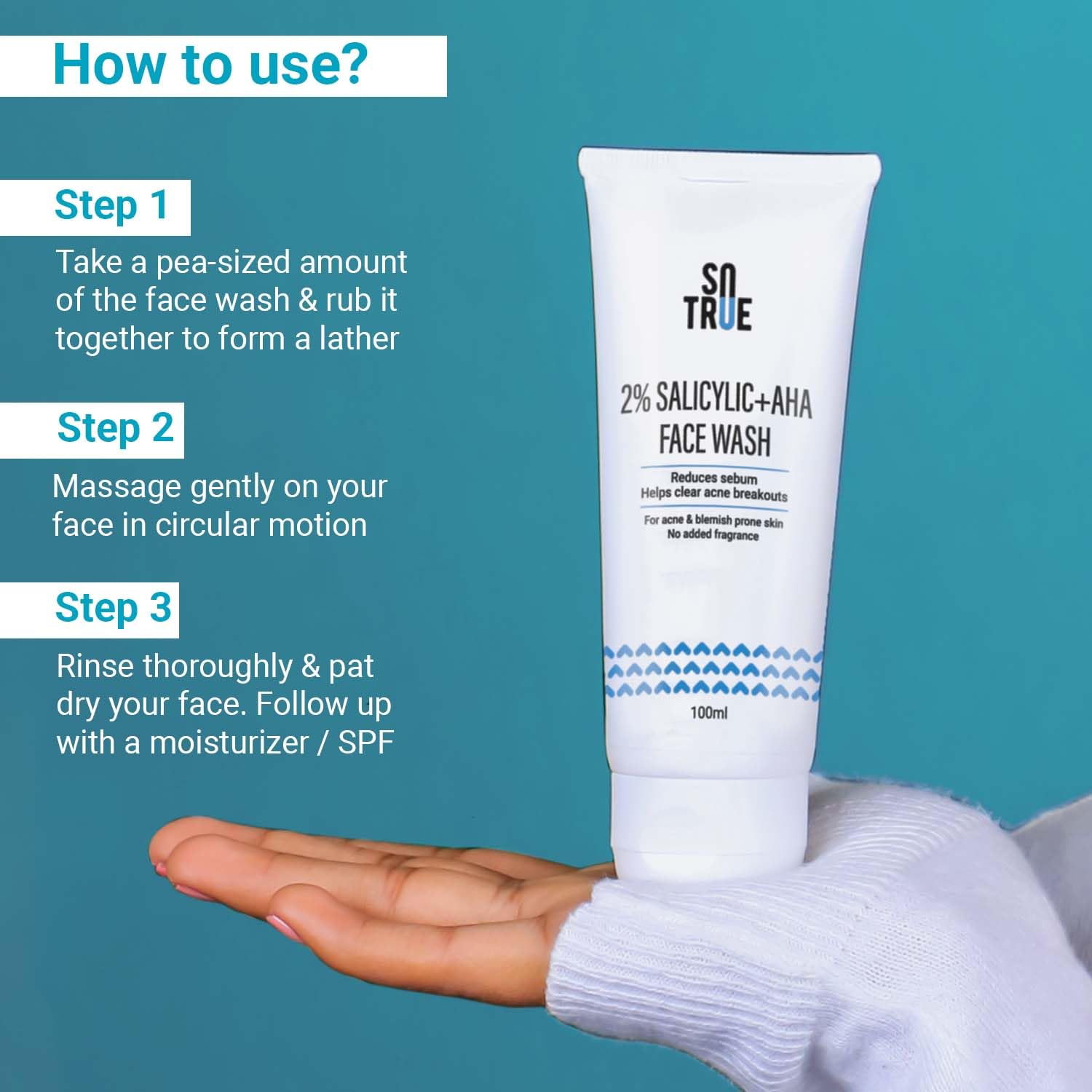 Sotrue 2% Salicylic Acid & AHA Acne Face Wash - 100ml for Clear, Glowing Skin | Reduces Breakouts, Oil & Blemishes | All Skin Types | Daily Cleanser for Oily & Acne-Prone Skin