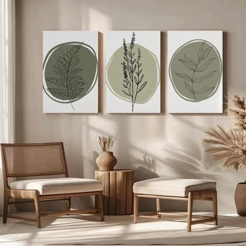3-Piece Abstract Botanical Green Metal Wall Art Prints - Ready to Hang Home Decor for Living Room, Bedroom & Office | Nature-Inspired Modern Artwork