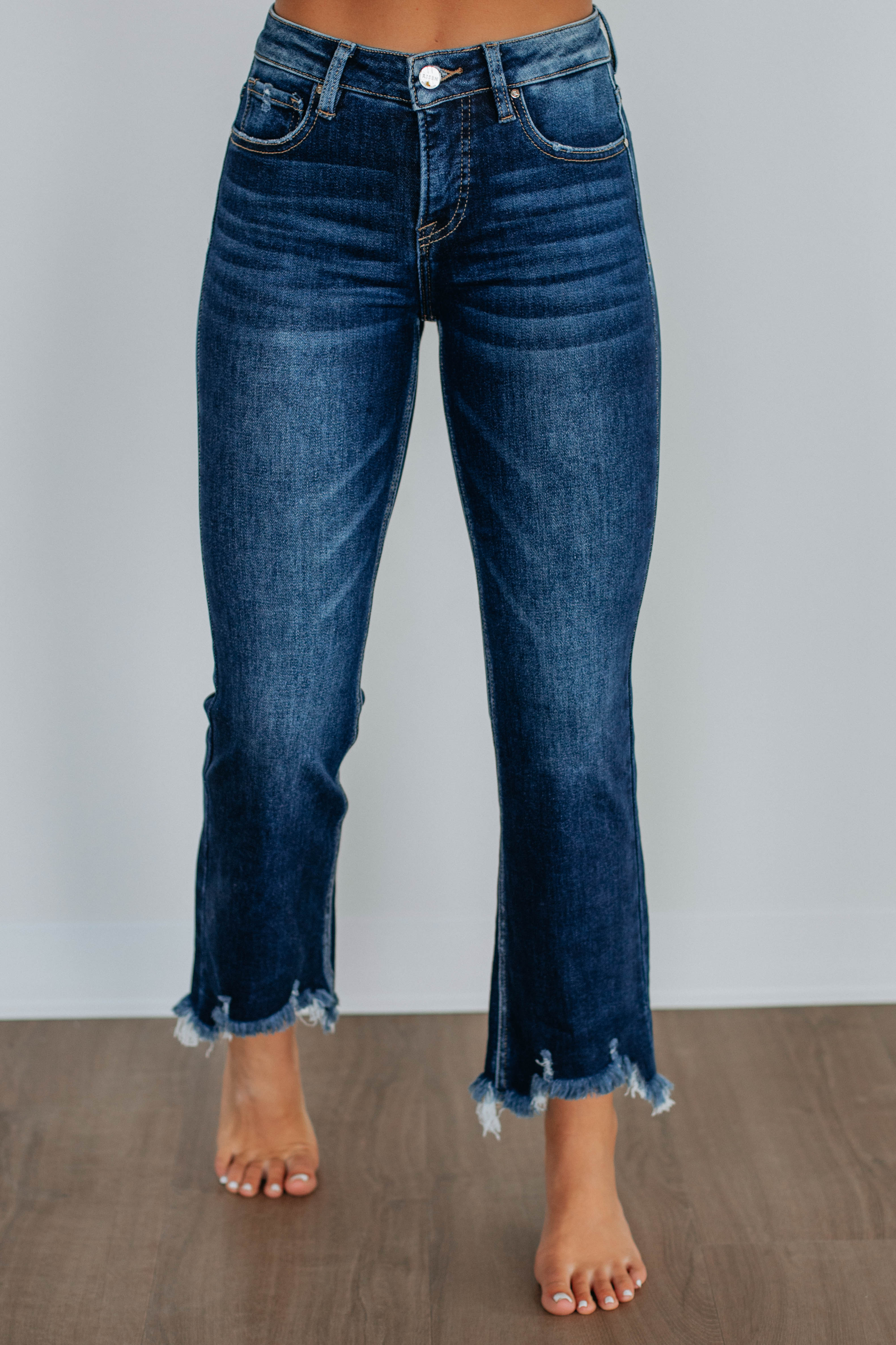 Neona Risen Jeans for Women - High Waist Stretch Denim Pants in Deep Blue - Perfect for Casual Wear, Office & Night Out