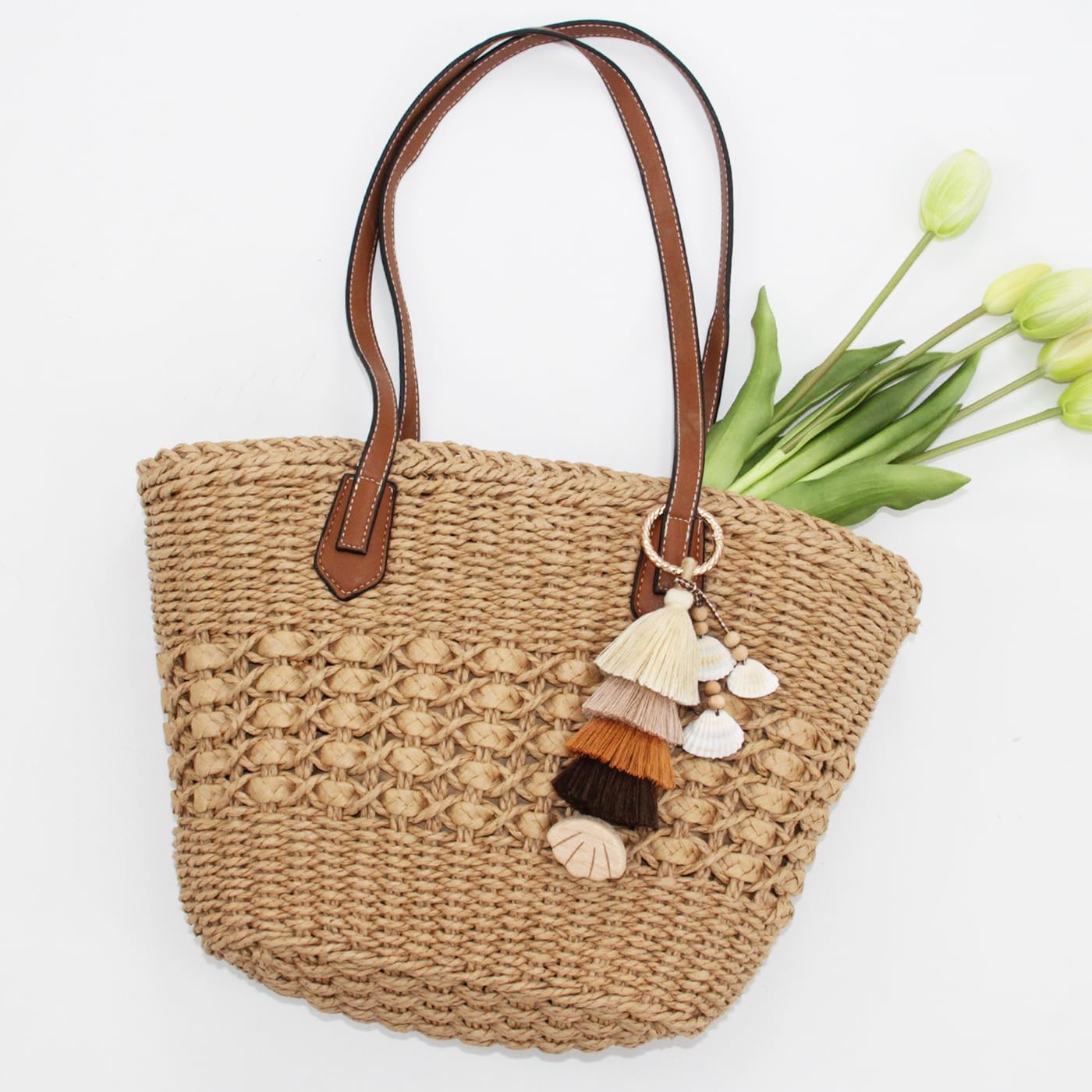 Handmade Tassel Keychain with Wooden Hat Clip - Stylish Bag Charm for Women's Travel Accessories | Perfect for Luggage, Backpacks & Purses