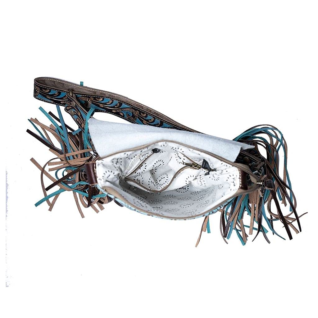 Myra Blue Cow Print Leather Fringe Bag - Conceal Carry for Outdoors