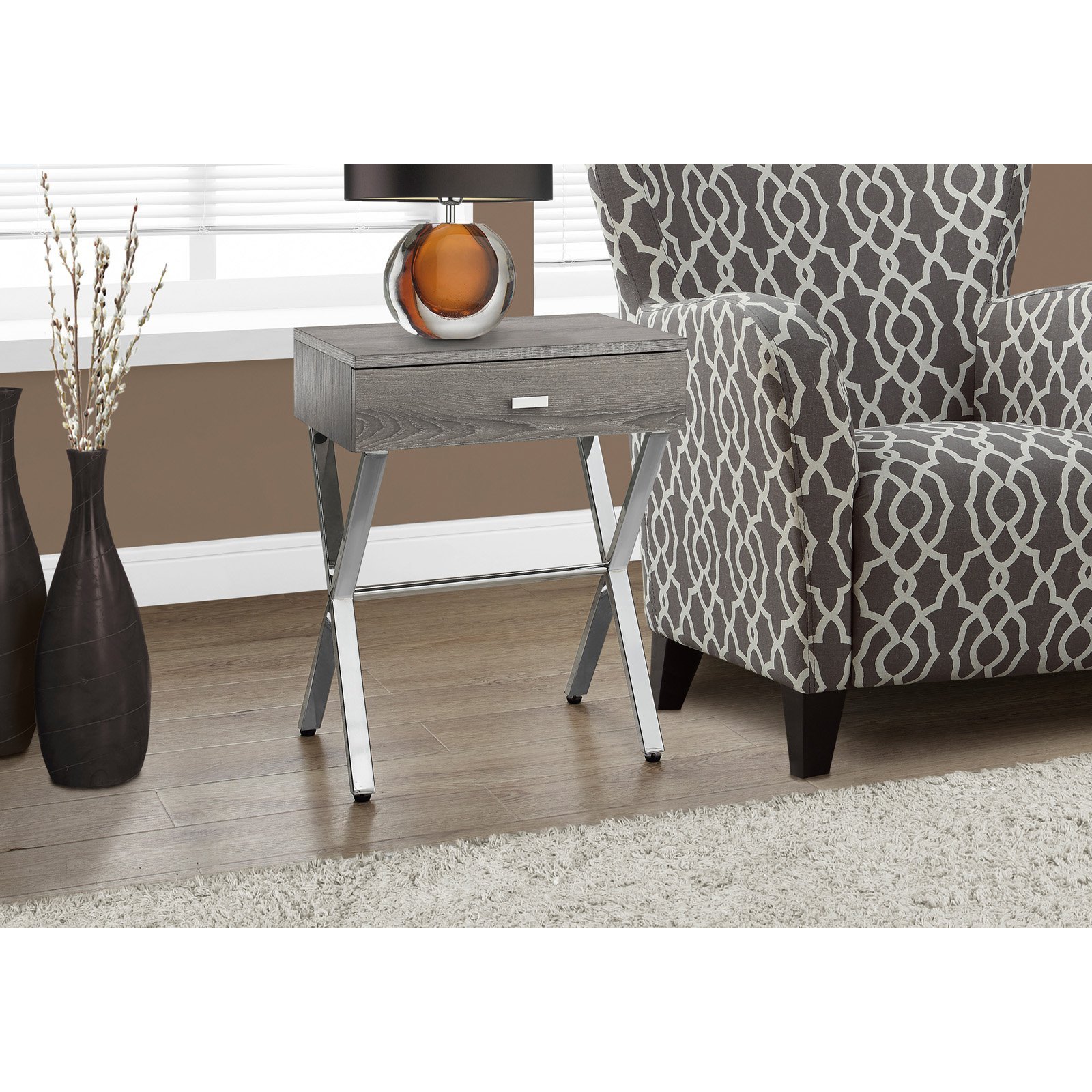 Monarch Specialties Chrome Metal Nightstand Accent Table - 22 x 12 x 18 Inches Glossy White End Table for Bedroom, Living Room & Office