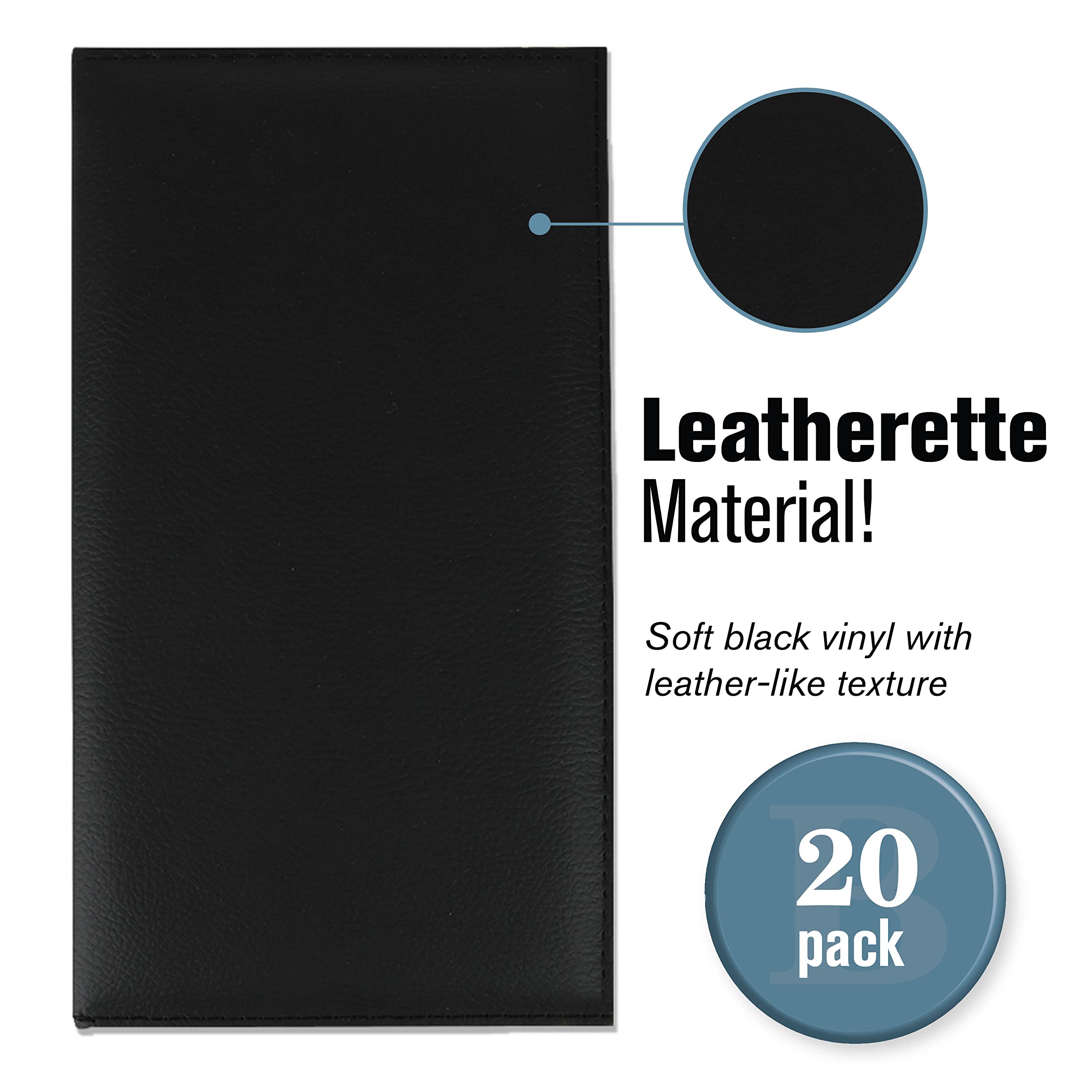 Premium Leatherette Guest Check Presenters for Restaurants - Set of 20 Waterproof Server Books with Credit Card Slots & Built-In Pockets (5.5