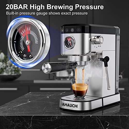 20 Bar Professional Espresso Machine - 1350W Compact Coffee Maker for Home & Office - Stainless Steel with Milk Frother - Perfect for Espresso, Macchiato, Latte & Cappuccino - 37oz Removable Water Tank - Ideal for Small Kitchens, Coffee Shops & Gifts