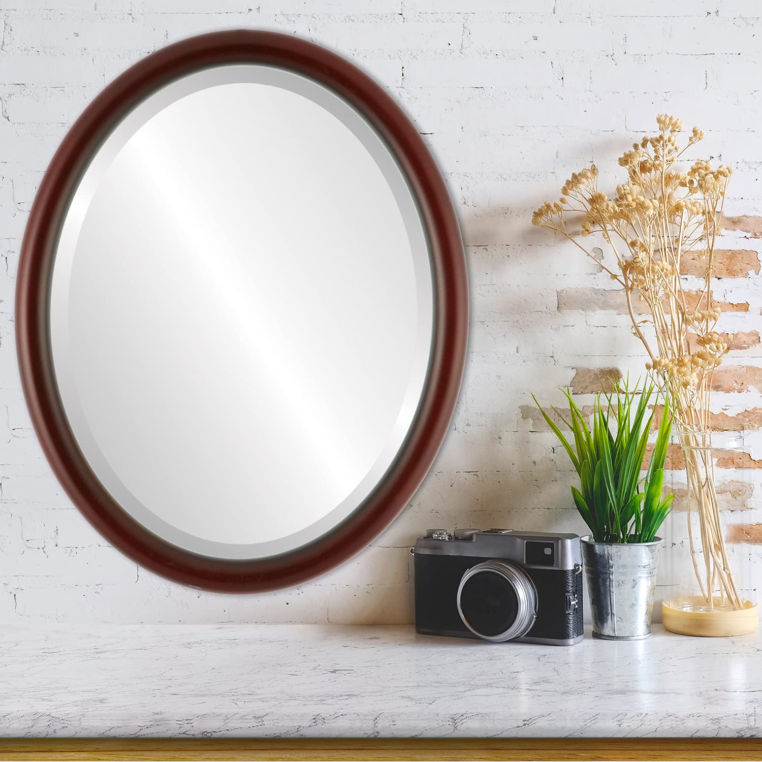 Oval Wooden Beveled Wall Mirror - Rosewood Frame 18x22 Inches - Elegant Home Decor for Bathroom, Vanity, Bedroom, Living Room & Hallway - Perfect for Makeup, Dressing & Interior Design
