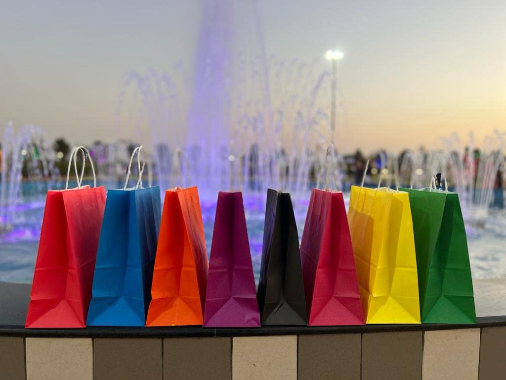 HOUSAI Kraft Paper Bags & Multicolor Gift Bags Combo - Eco-Friendly Packaging for Parties, Weddings, Retail & Gift Wrapping