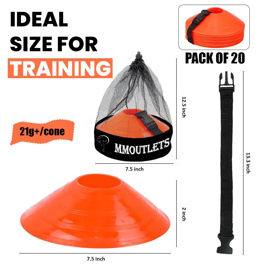 60/40/20 Pack Pro-Grade Soccer Training Cones Set - Durable Agility Cones with Carry Bag & Strap Holder for Football, Basketball, Sports Drills - Perfect for Coaches, Athletes & Kids Outdoor Training Sessions
