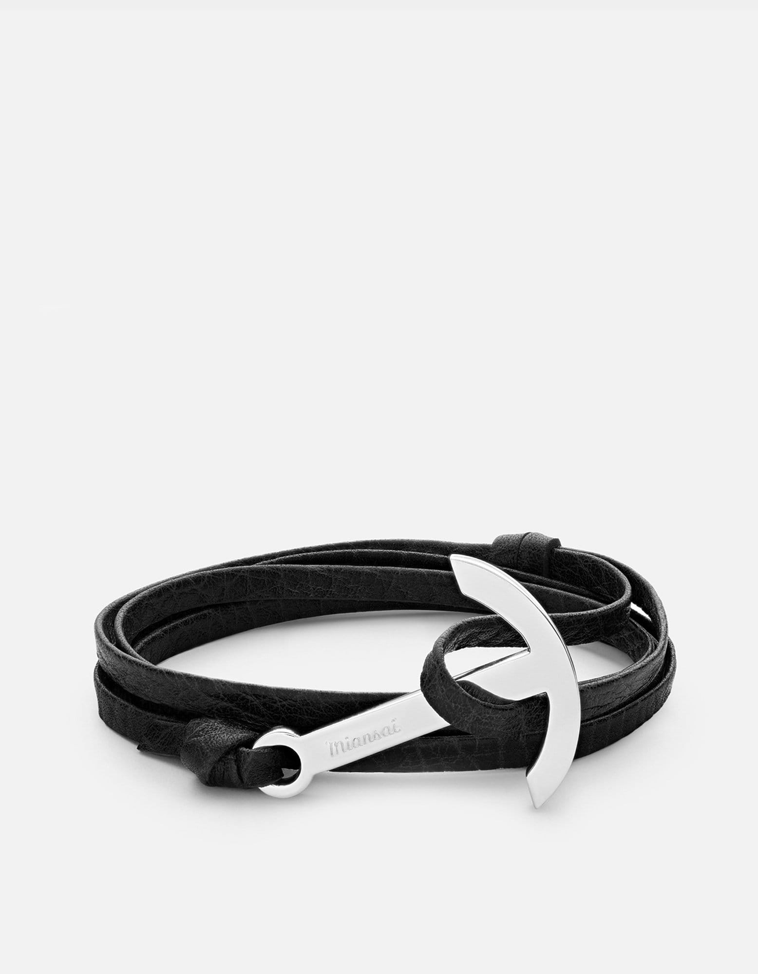 Polished Silver Modern Anchor Leather Bracelet for Men & Women - Stylish Nautical Jewelry Gift for Daily Wear & Special Occasions