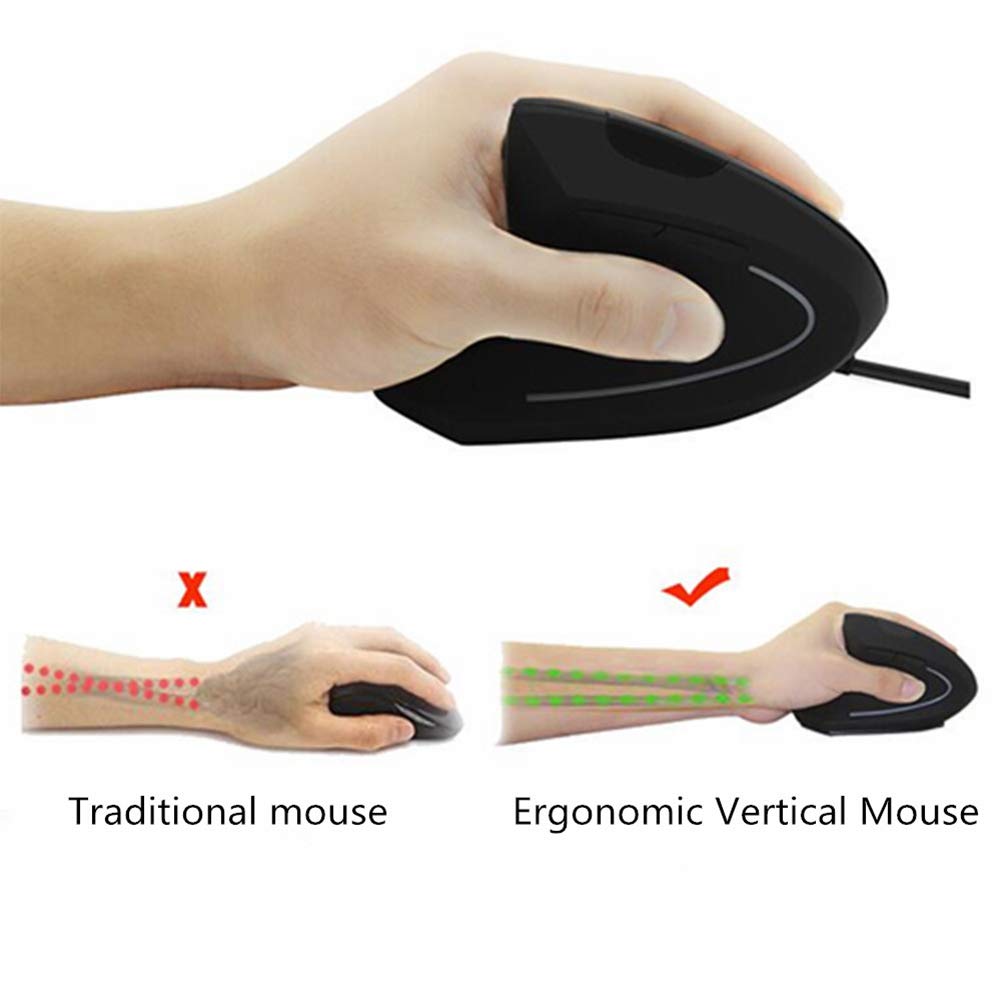 FLY WAY Ergonomic Left Handed Vertical Mouse - USB Wired Gaming Mouse with 800/1200/1600 DPI, 6 Buttons for PC, Laptop, Mac - Perfect for Office Work, Graphic Design & Long Computer Sessions (Left Hand Edition)