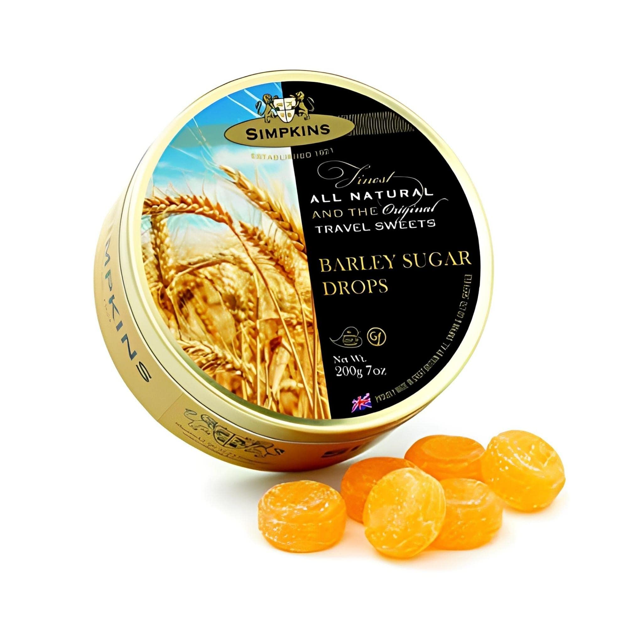Simpkins Travel Sweets Barley Sugar Drops - Authentic British Hard Candy from England | All Natural, Old-Fashioned Barley Sugar Candy in Tin Travel Pack (7 oz) | Perfect for Stocking Stuffers, Office Treats & Travel Snacks