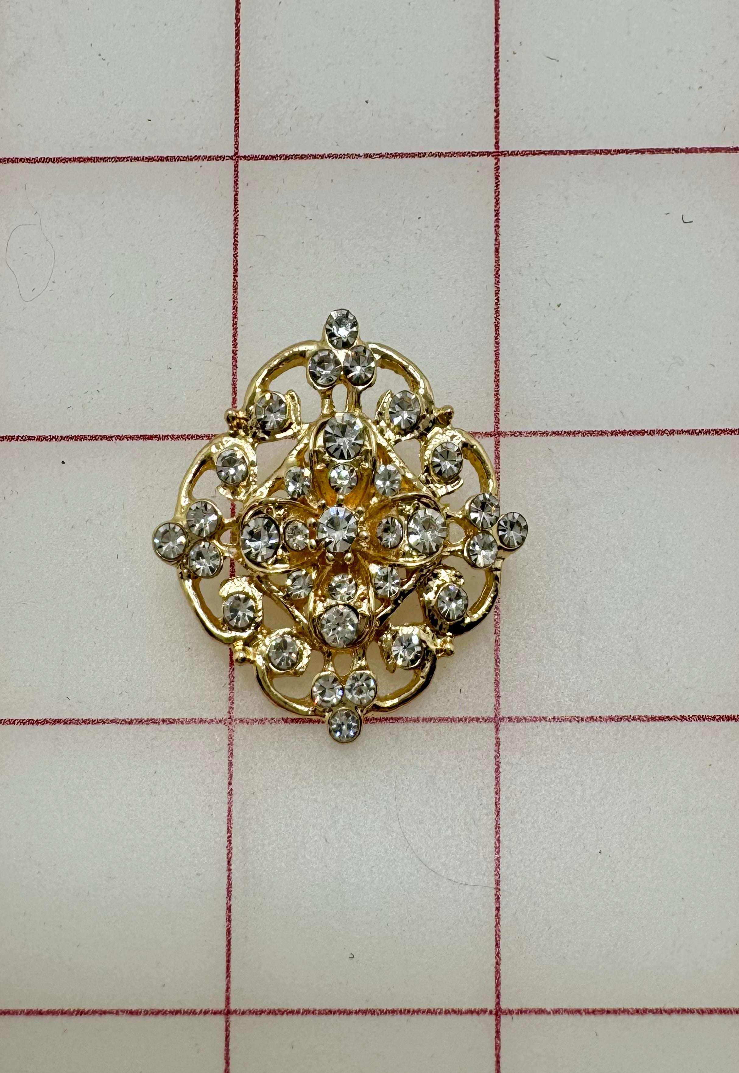 Decorative Gems Rhinestone Brooch & Tiara Embellishments - 1.25 Inch Crystal & Gold Jewelry Accessories for DIY Crafts, Wedding Tiaras, Costume Design, and Fashion Decor