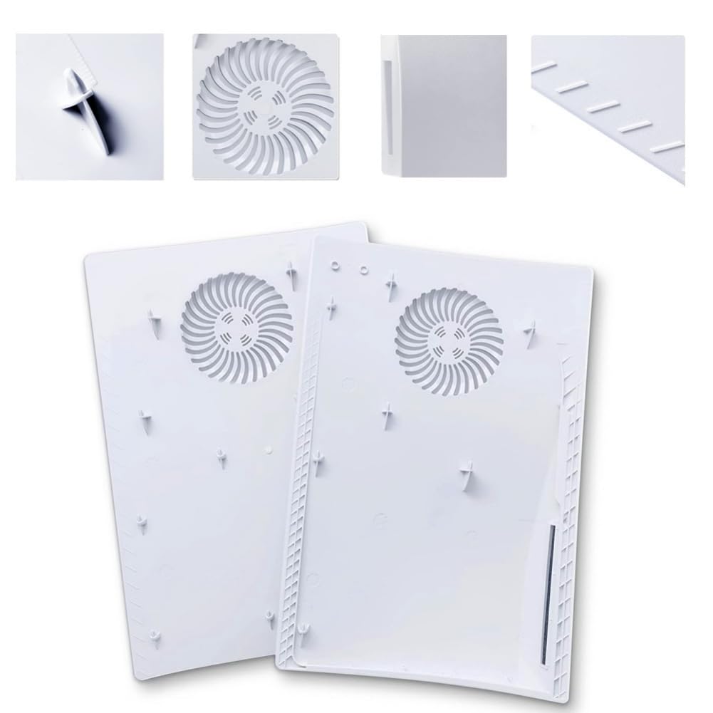 PS5 Disc Edition Replacement Faceplates & Side Plates - White ABS Shockproof Shell with Cooling Openings | Compatible with PlayStation 5 Console | Perfect for Gaming Setups & Home Entertainment Systems