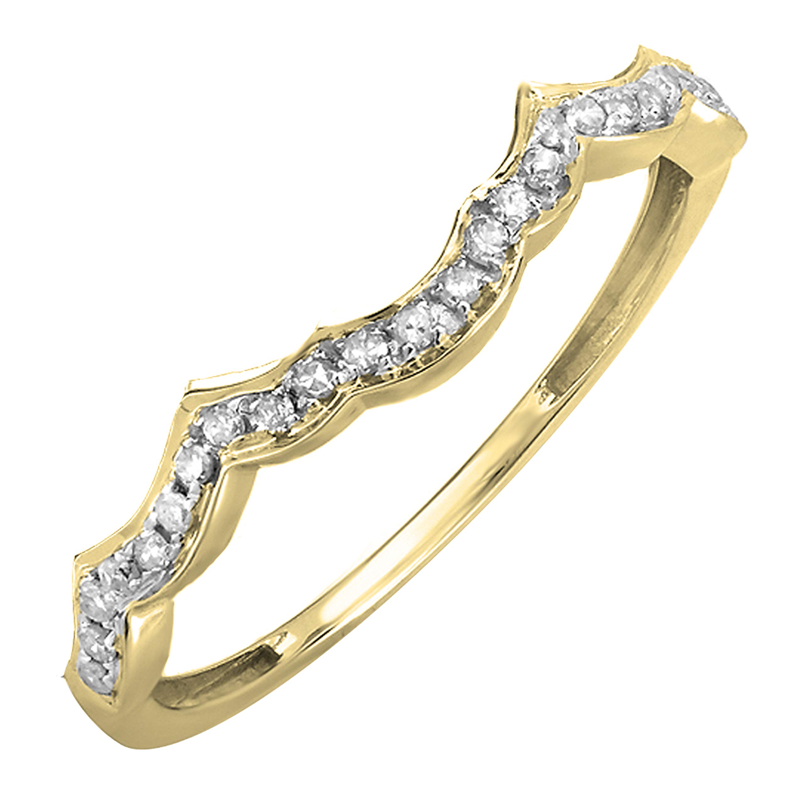 0.10 CTTW Round White Diamond Stackable Wedding Band for Women - 10K Solid Gold Anniversary Ring - Elegant Contour Guard Band for Stacking & Special Occasions