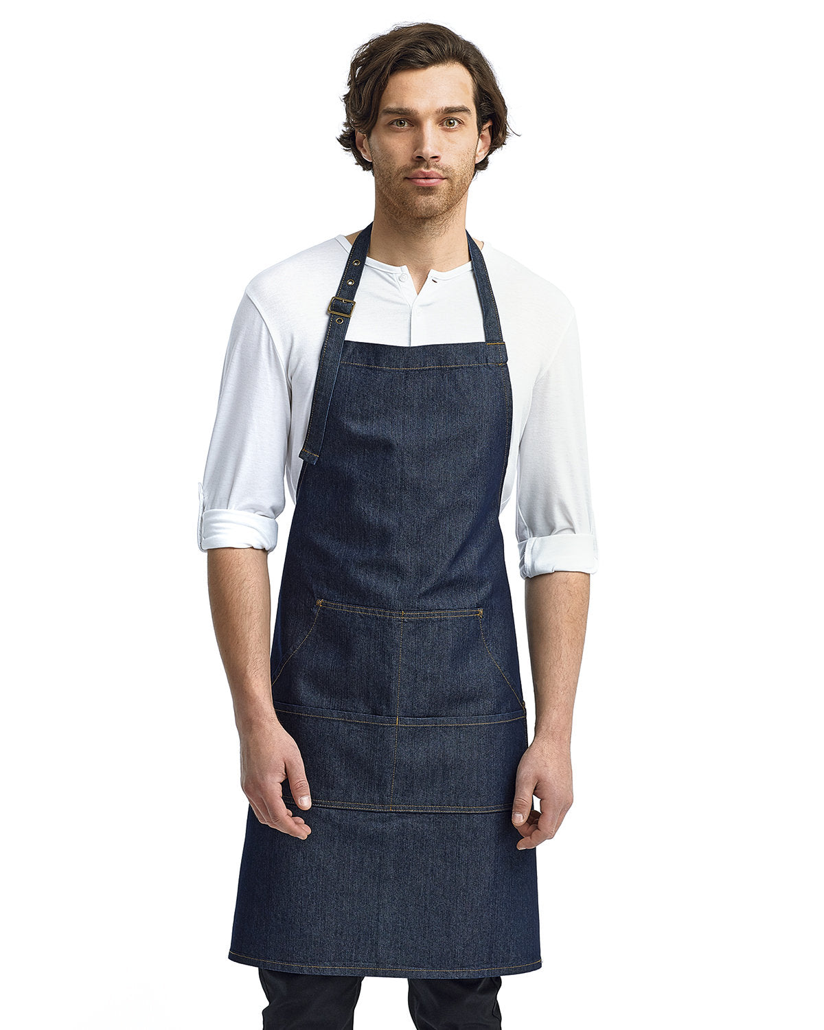Reprime RP126 Unisex Denim Bib Apron - Artisan Collection, Durable Stitched Jeans Workwear for Cooking, Gardening & DIY Projects