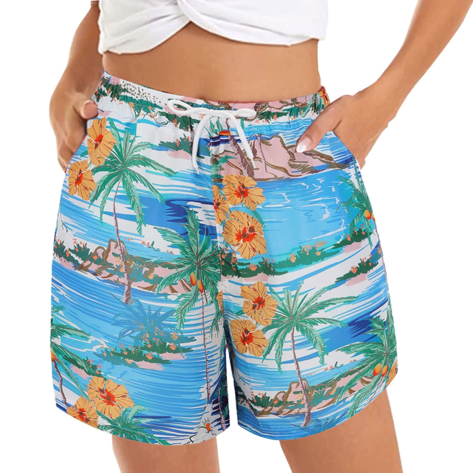 FUNEY Women's Floral Swim Shorts - UPF 50+ Lightweight Quick-Dry Beach Boardshorts with Pockets | Hawaiian Swim Trunks for Summer, Swimming, Surfing & Tropical Vacations