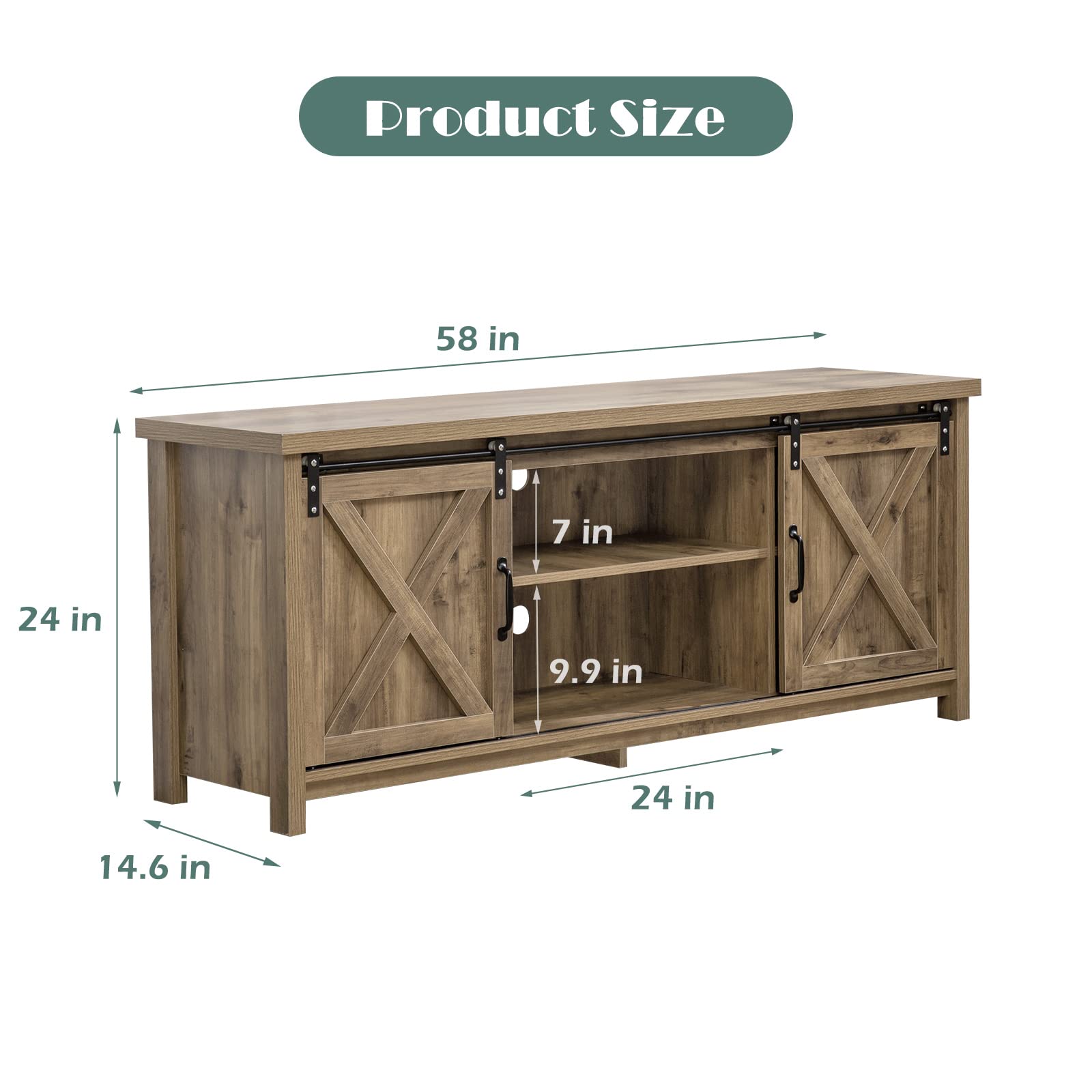Rustic Farmhouse TV Stand with Sliding Barn Doors - 65 Inch Media Console with 2-Tier Storage Cabinets - Light Grey Entertainment Center for Living Room & Bedroom - Perfect for Home Theater Setup & Farmhouse Decor