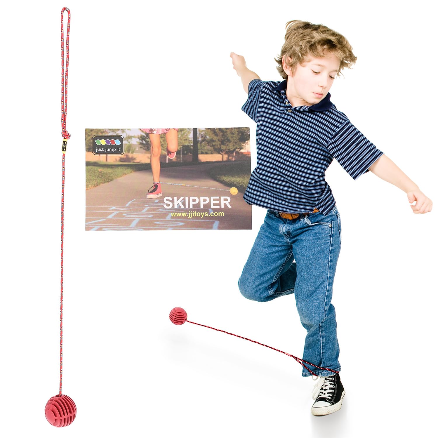 Just Jump It Foldable Ankle Skip Ball - Kids Jump Rope Wheel for Exercise & Agility Training | Outdoor Play, Gym Class, and Backyard Fun - Red